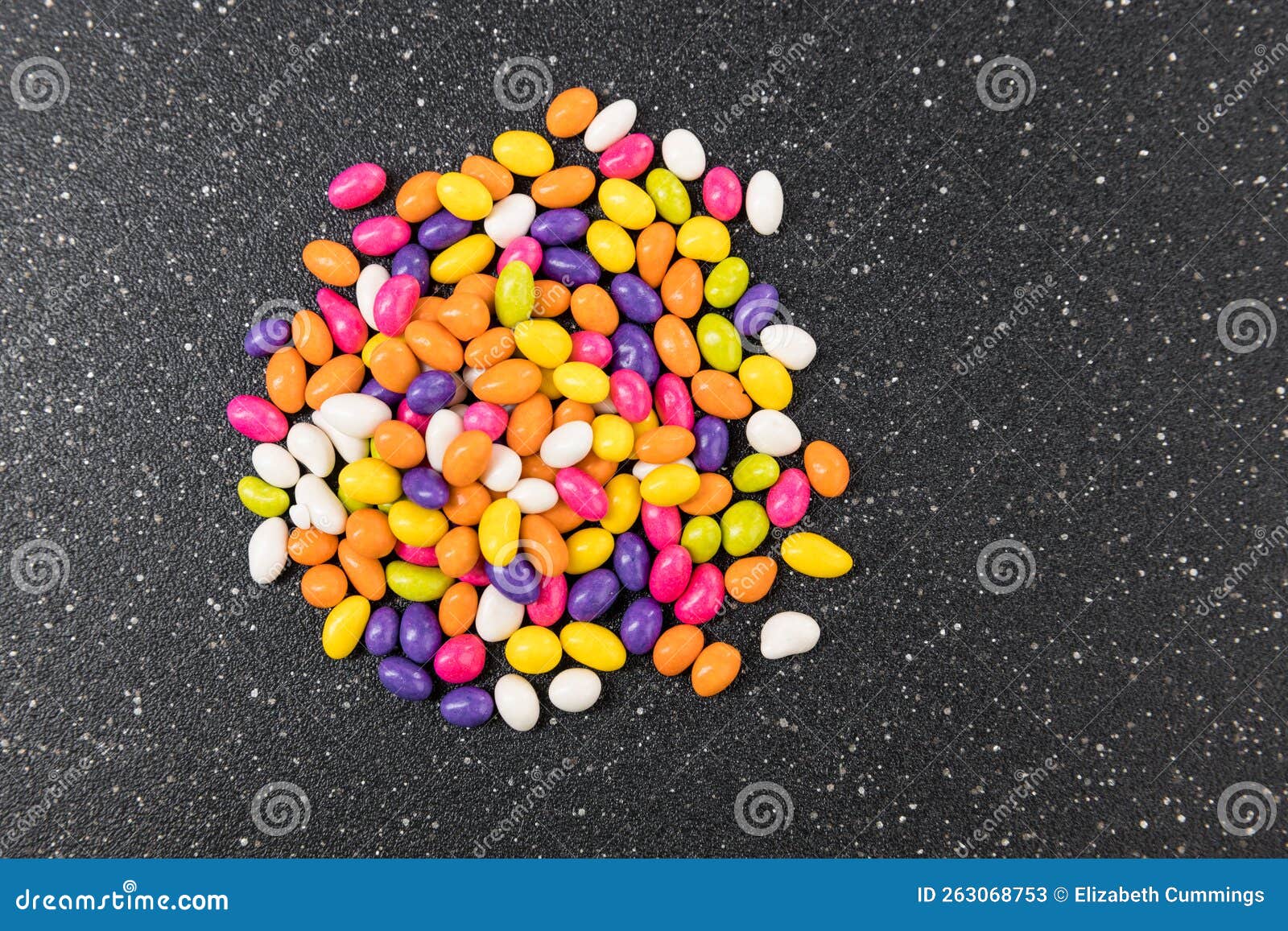 Fennel Seed Candy in a Pile on a Black Cutting Board Top Down View Stock Image Image of