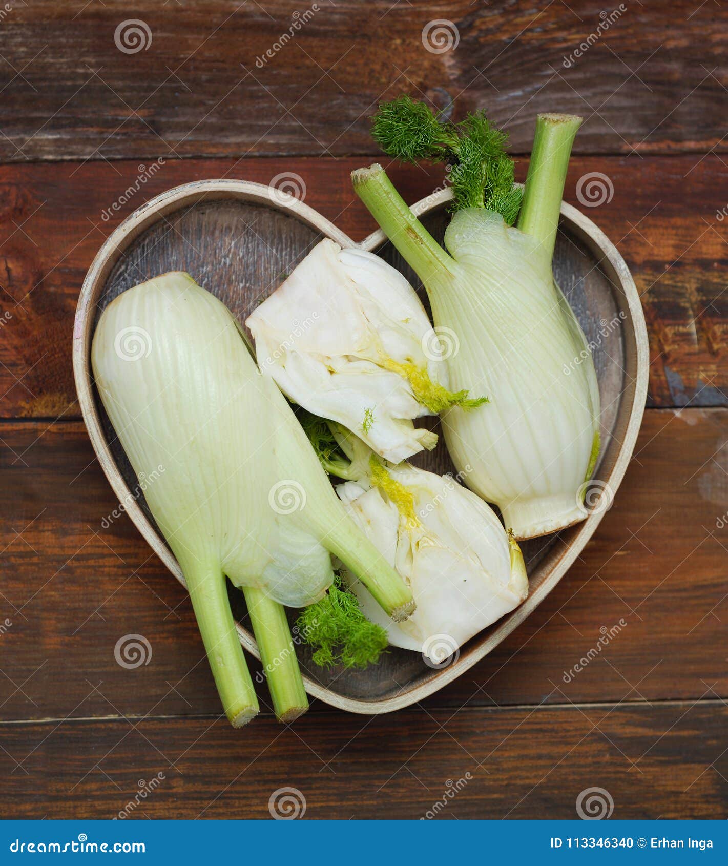 fennell vegetable isoalted in wooden heart box . square image for instagram.