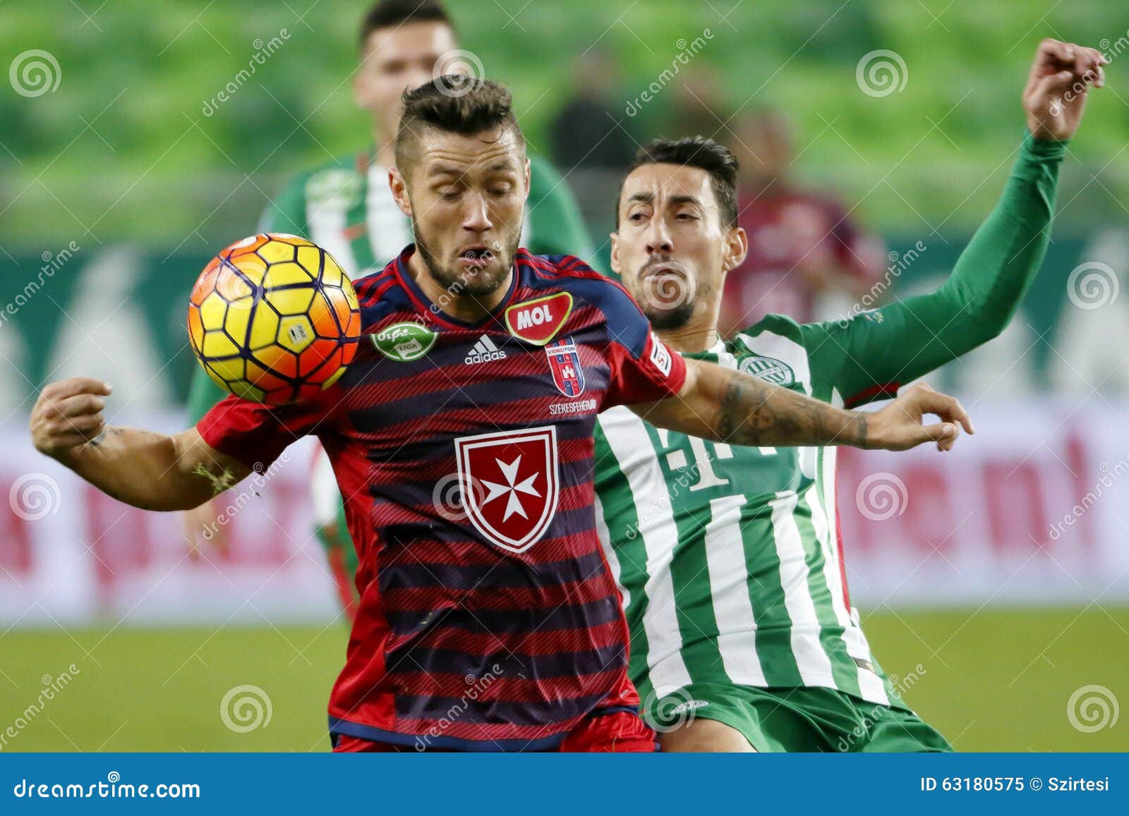 Krisztian Lisztes of Ferencvarosi TC celebrates with teammates after