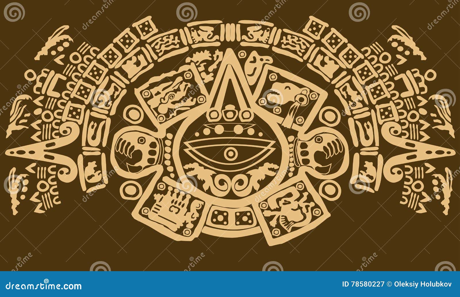 Fermez-vous vers le haut du tir des symboles maya antiques. Une fin vers le haut du tir de différents éléments et symboles maya antiques sur un fond brun