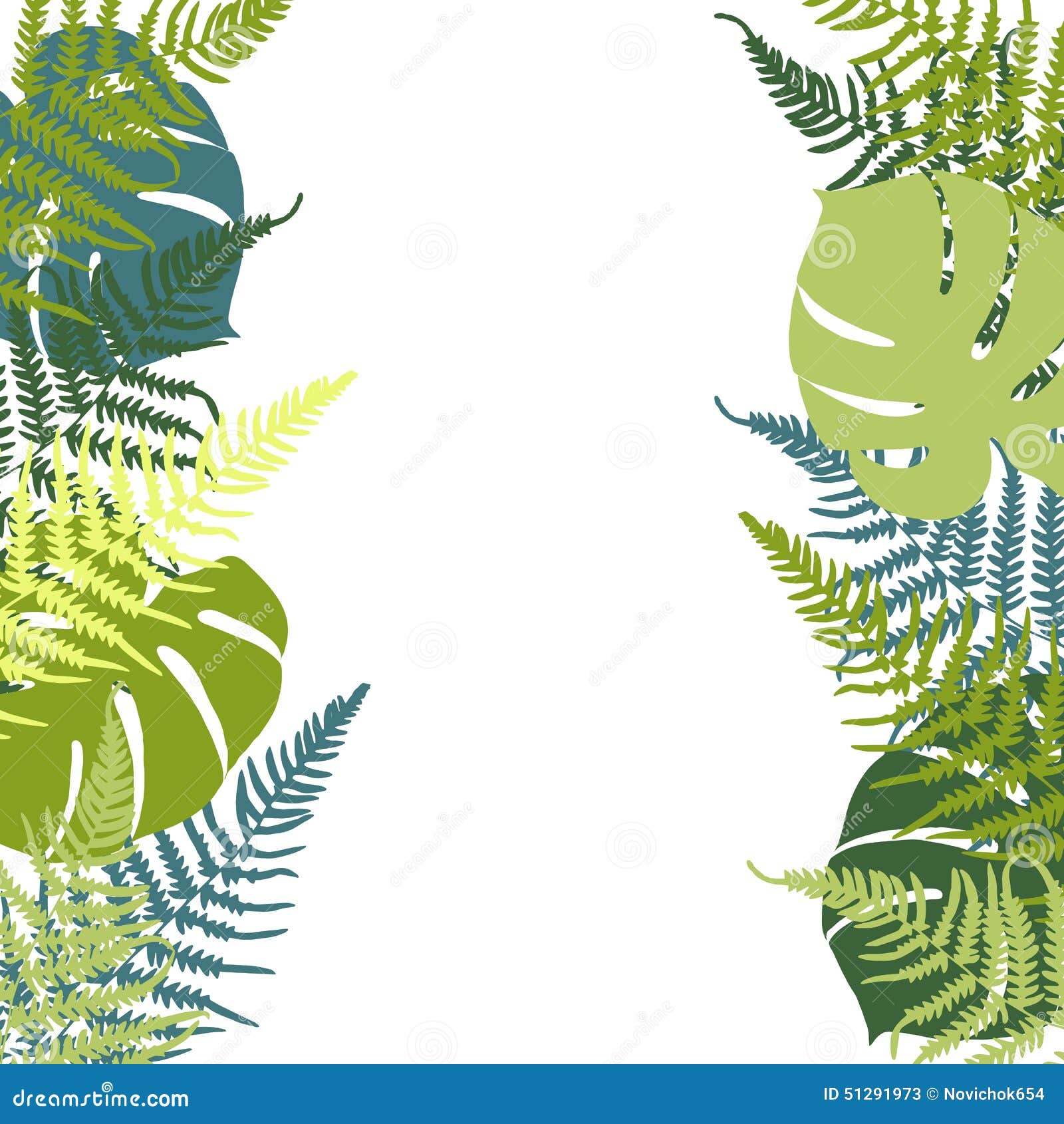Fern and Monstera Background Stock Vector - Illustration of herbal