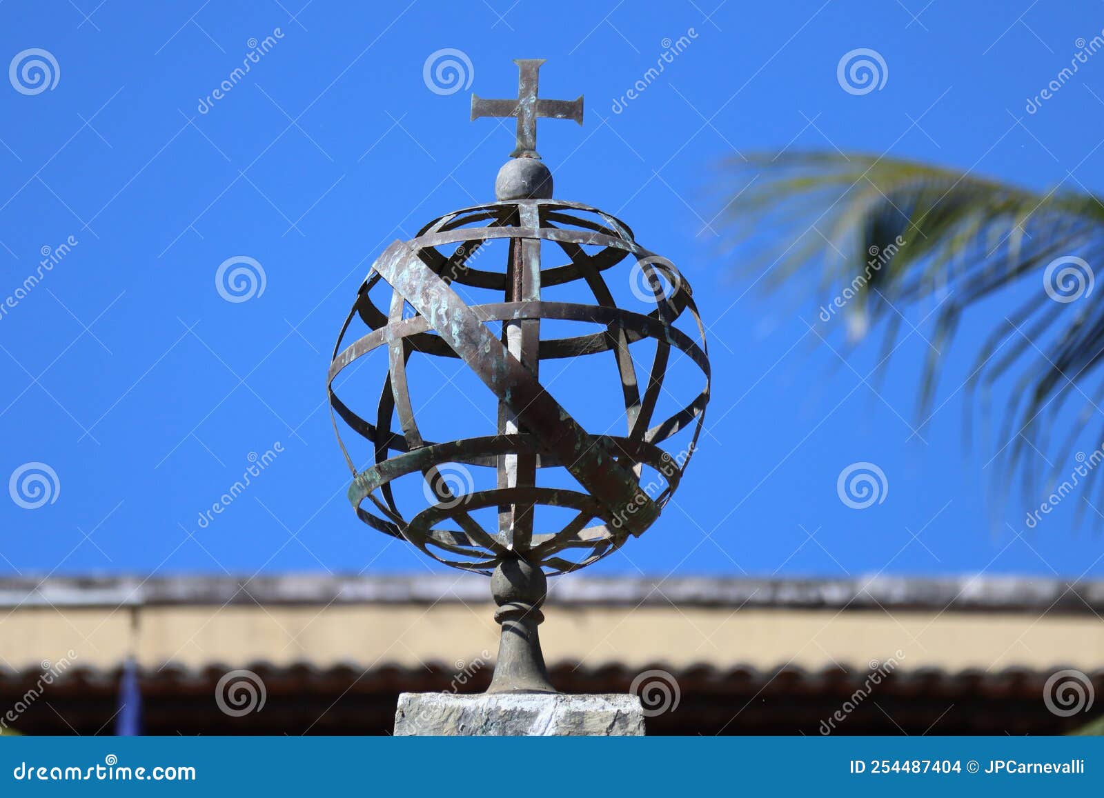 metal armillary sphere, esfera armilar, a portugal  and old navigation tool, at fernando de noronha, brazil
