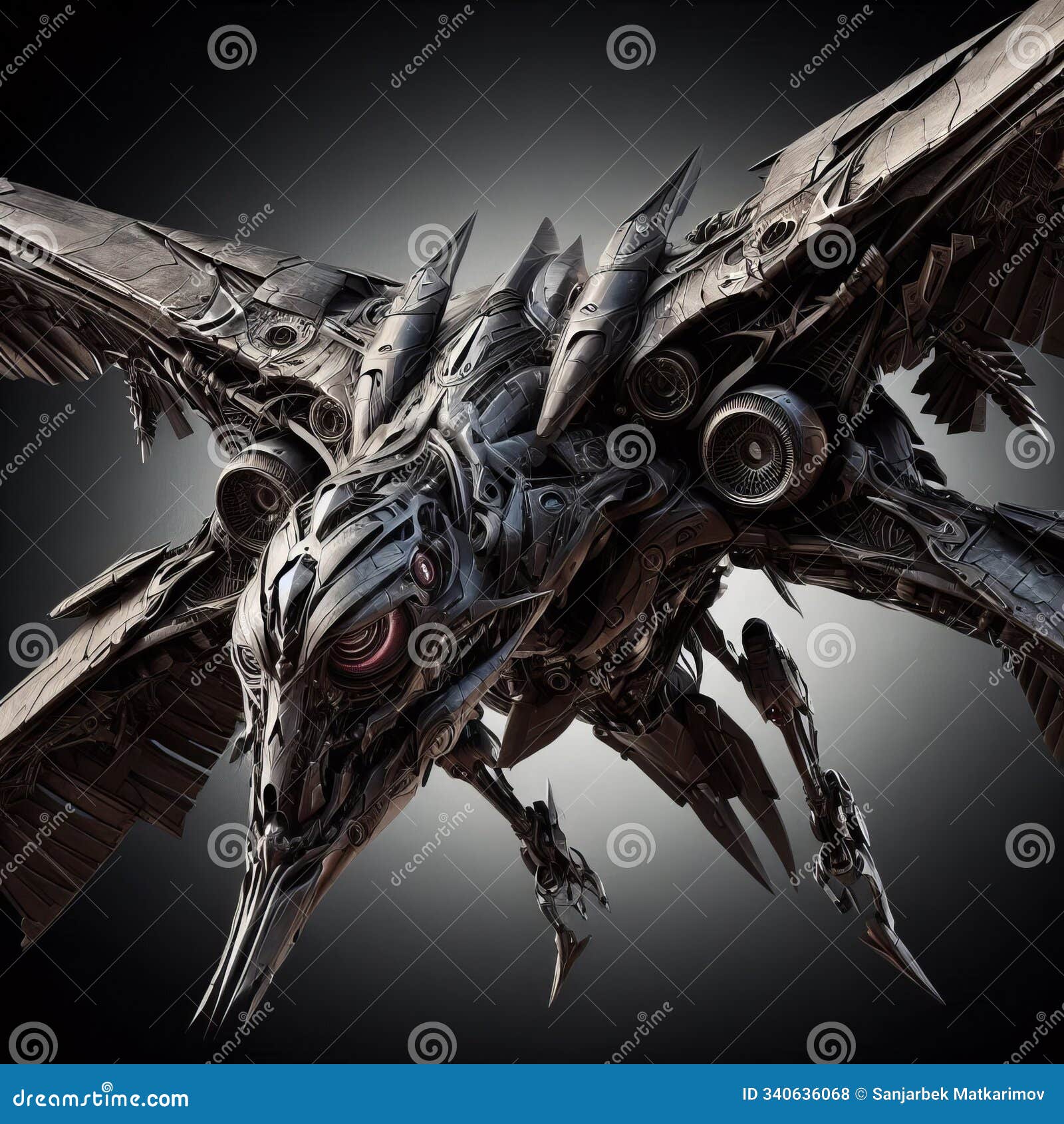 ferox a fierce predatory flying machine with a dark armored body