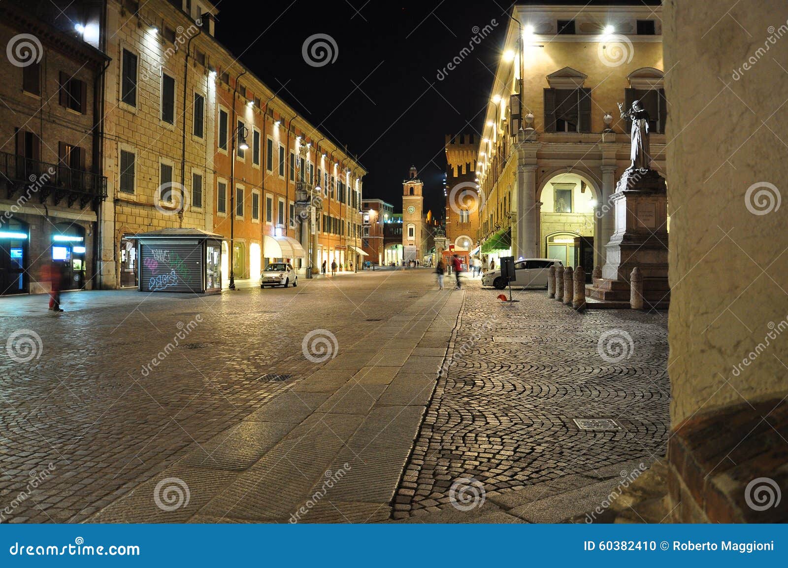 ferrara, emilia romagna, italy. pedestrian street by night