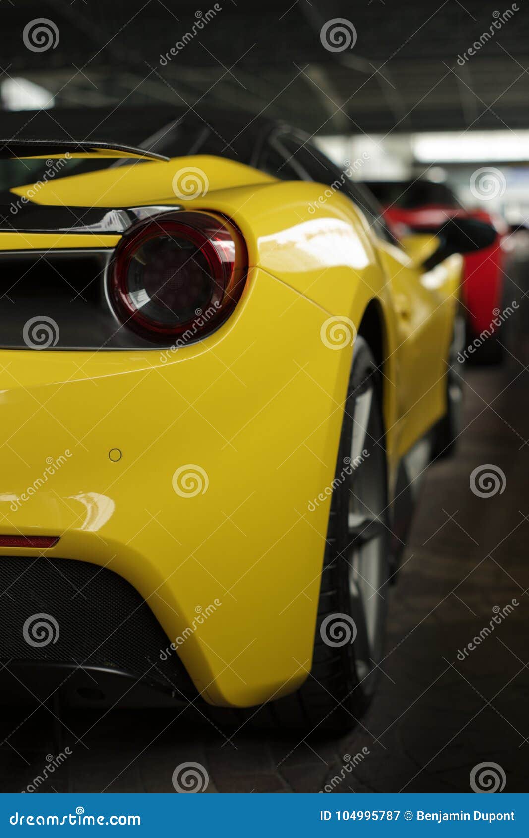 Ferrari 488 Spider Yellow Back Side View Editorial