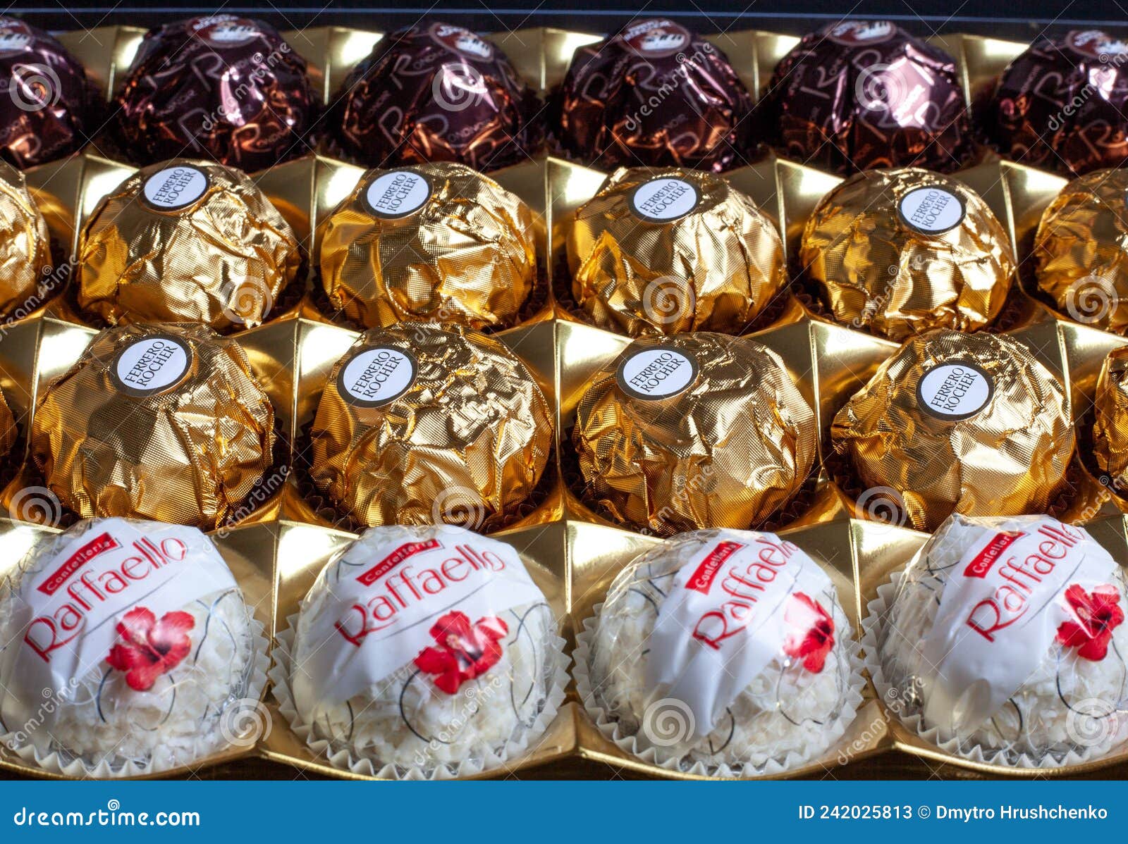 Ferrero Rocher and Raffaello Chocolate Candy Collection in Golden