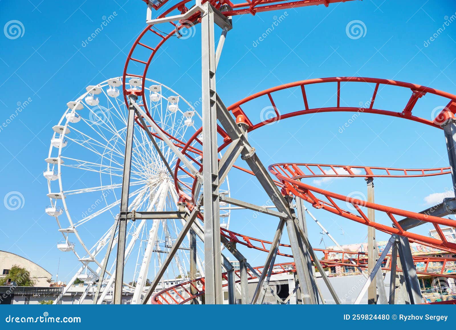 Ferris Wheel and Roller Coaster on Sky Stock Photo Image of festival