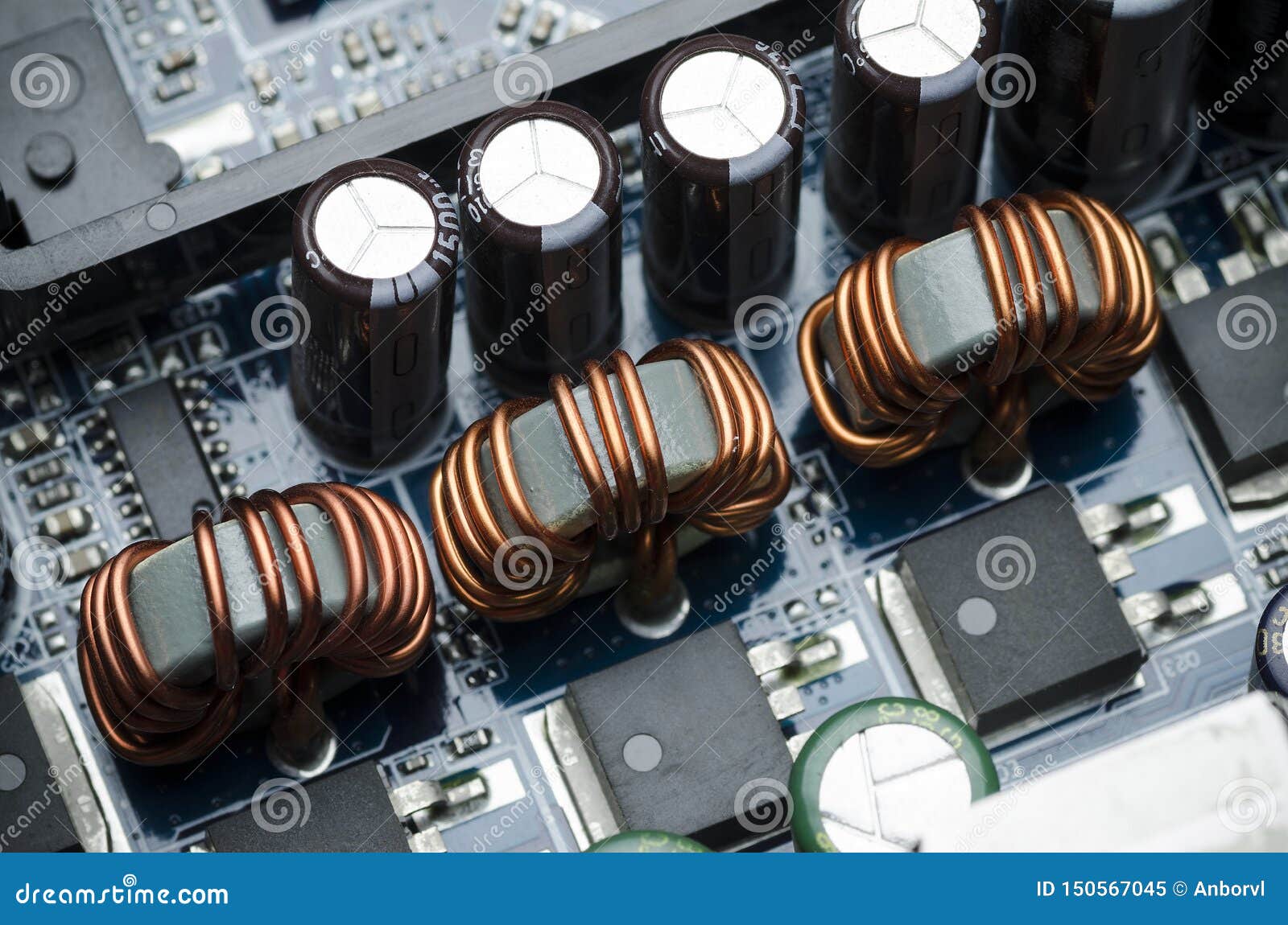 Ferrite Rings with Copper Wire on Electrical Board Stock Image Image