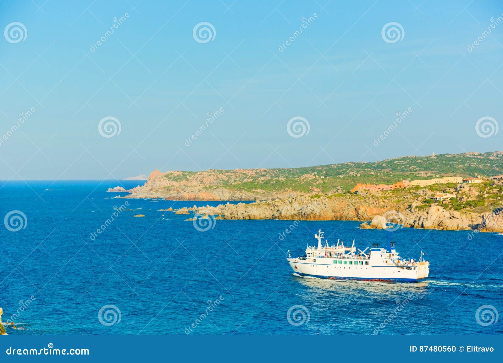 ferry boat navigating to santa teresa of gallura, sardinia italy