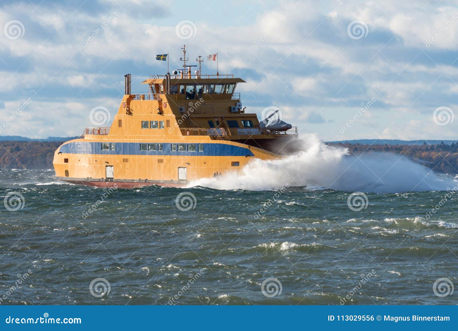 ferry boat struggling to make port in bad weather
