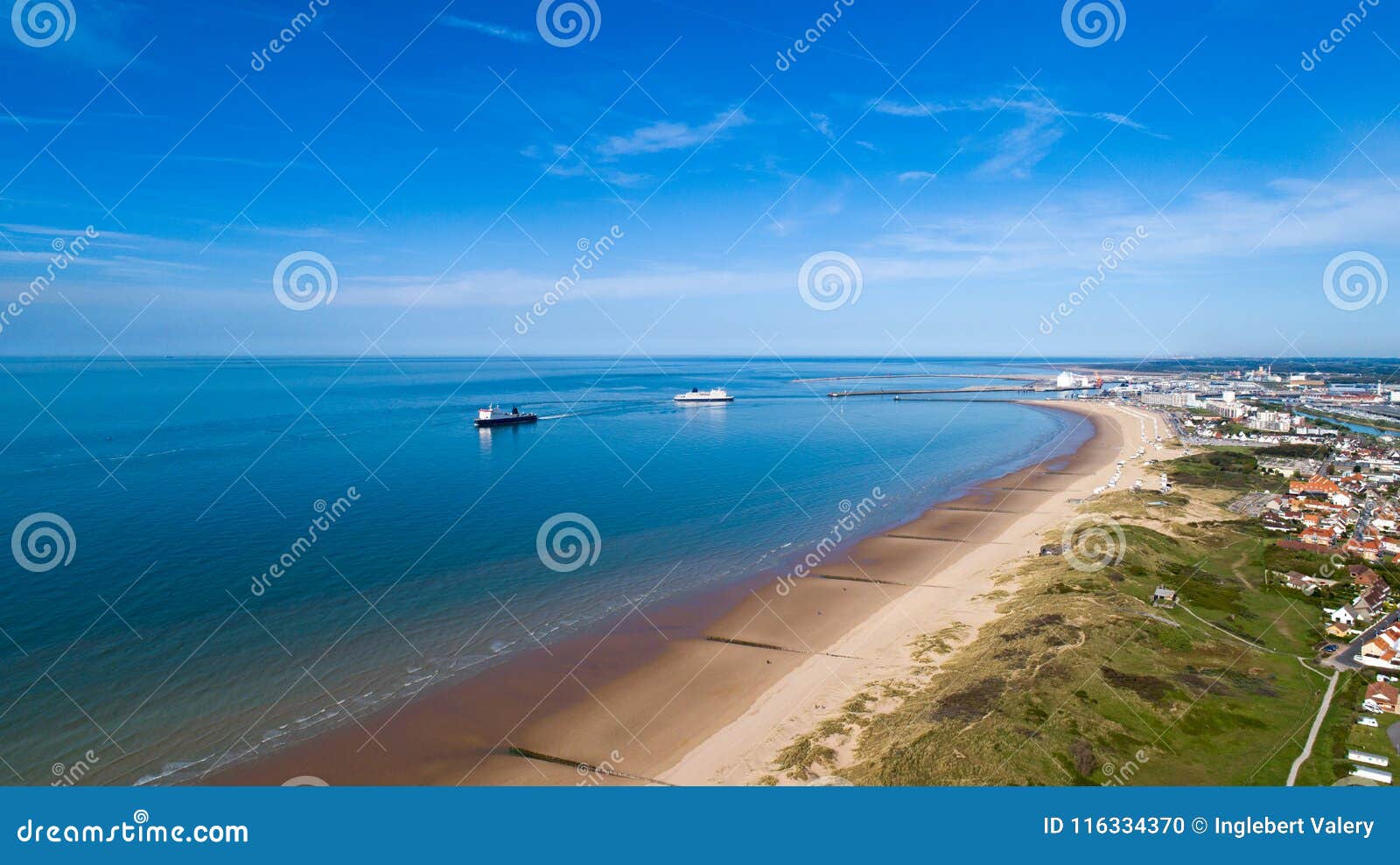 Ferry boats around Calais port, Channel sea, France