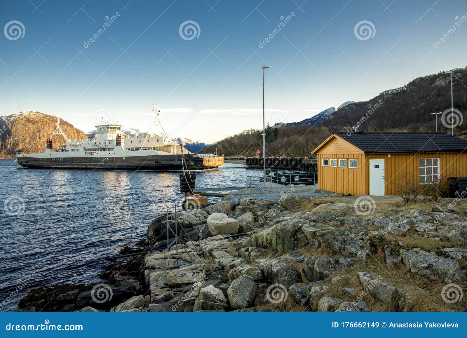 A Ferry From Oanes Arrives To Lauvvik Port At Frafjord Crossing Editorial Stock Image Image Of Clear Lauvvik