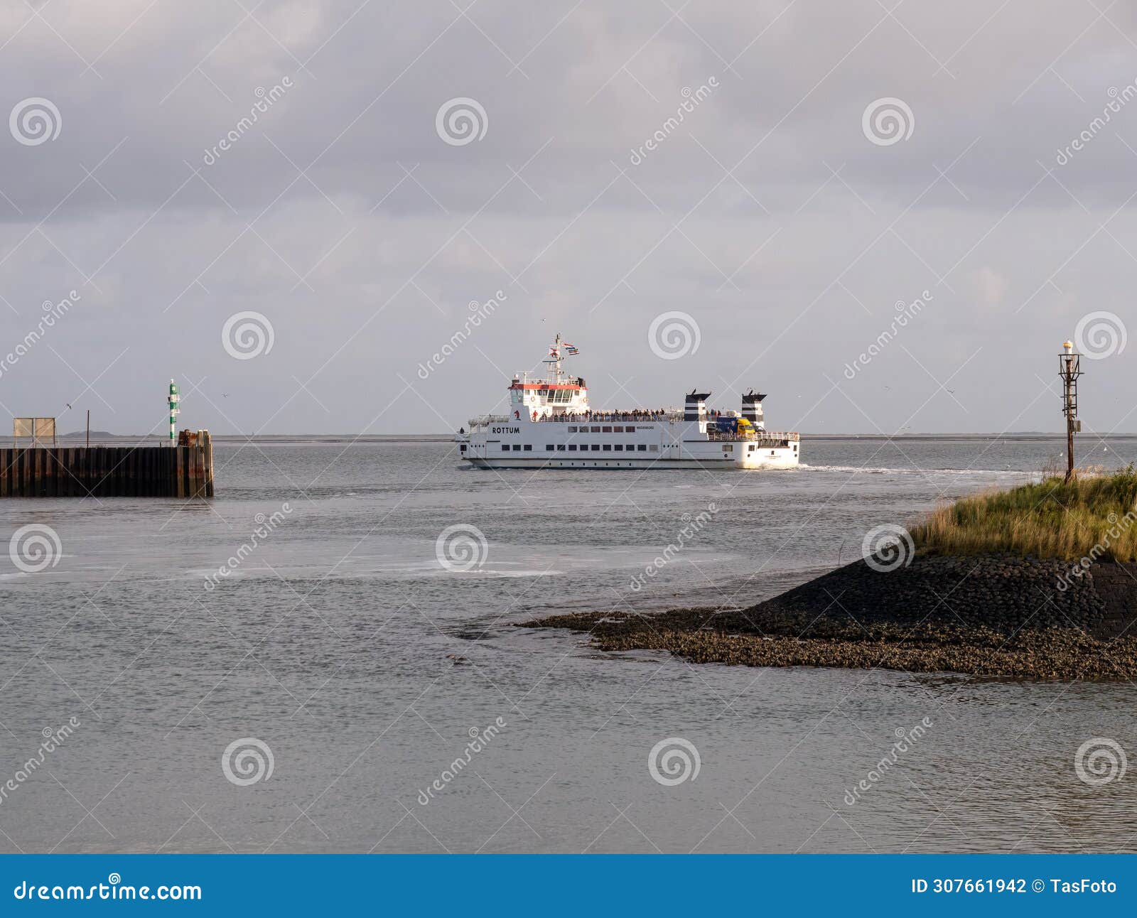 ferry rottum departs lauwersoog, crossing waddensea to schiermonnikoog, netherlands