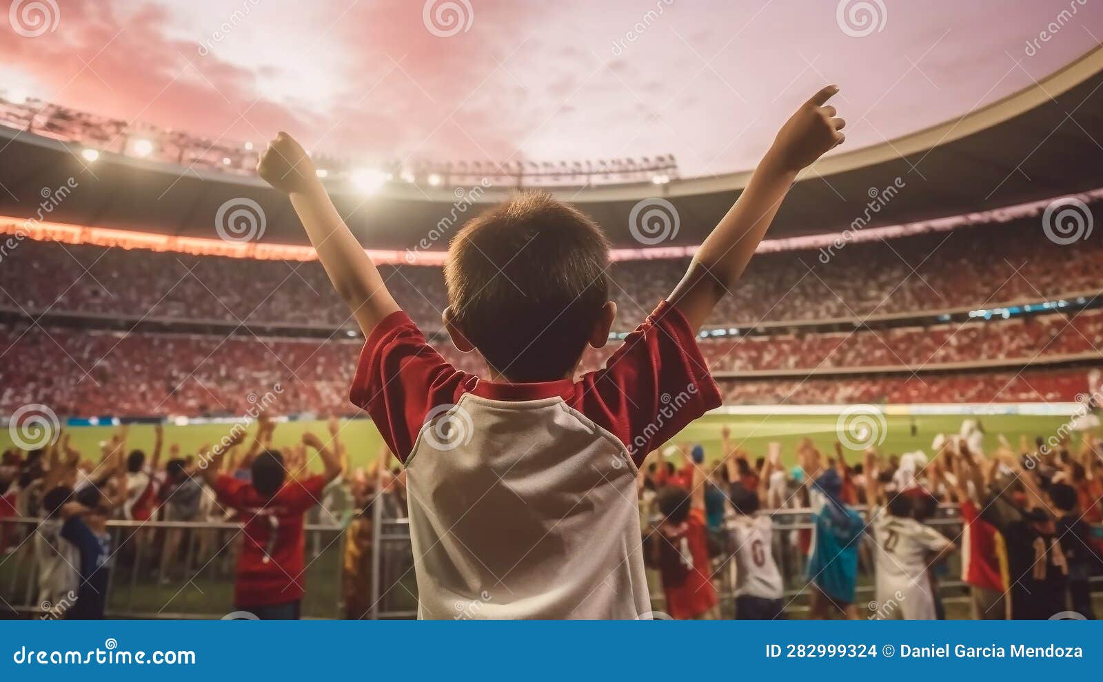 children football aficionado celebrates team victory from stands, generative ai