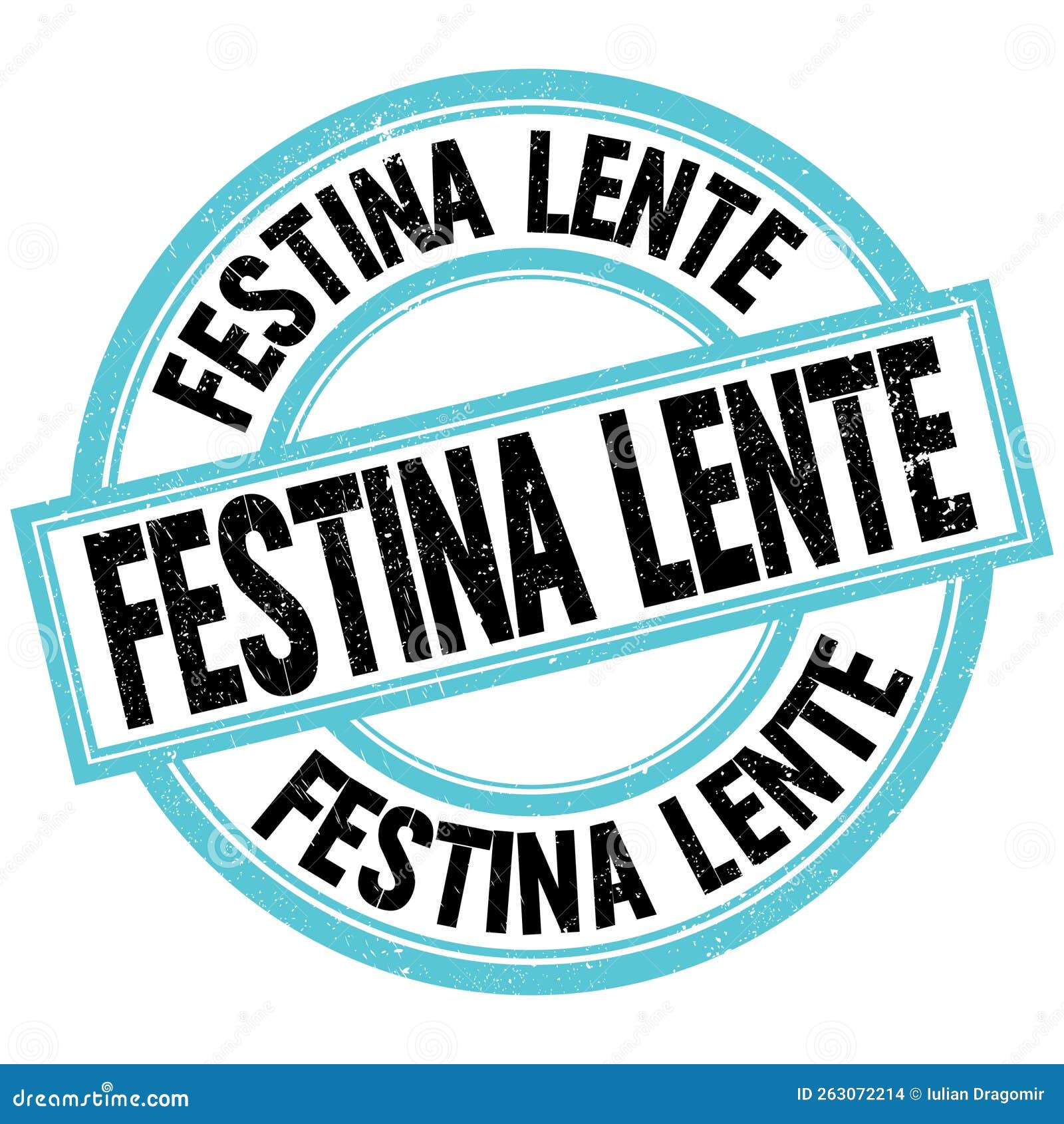 festina lente text on blue-black round stamp sign