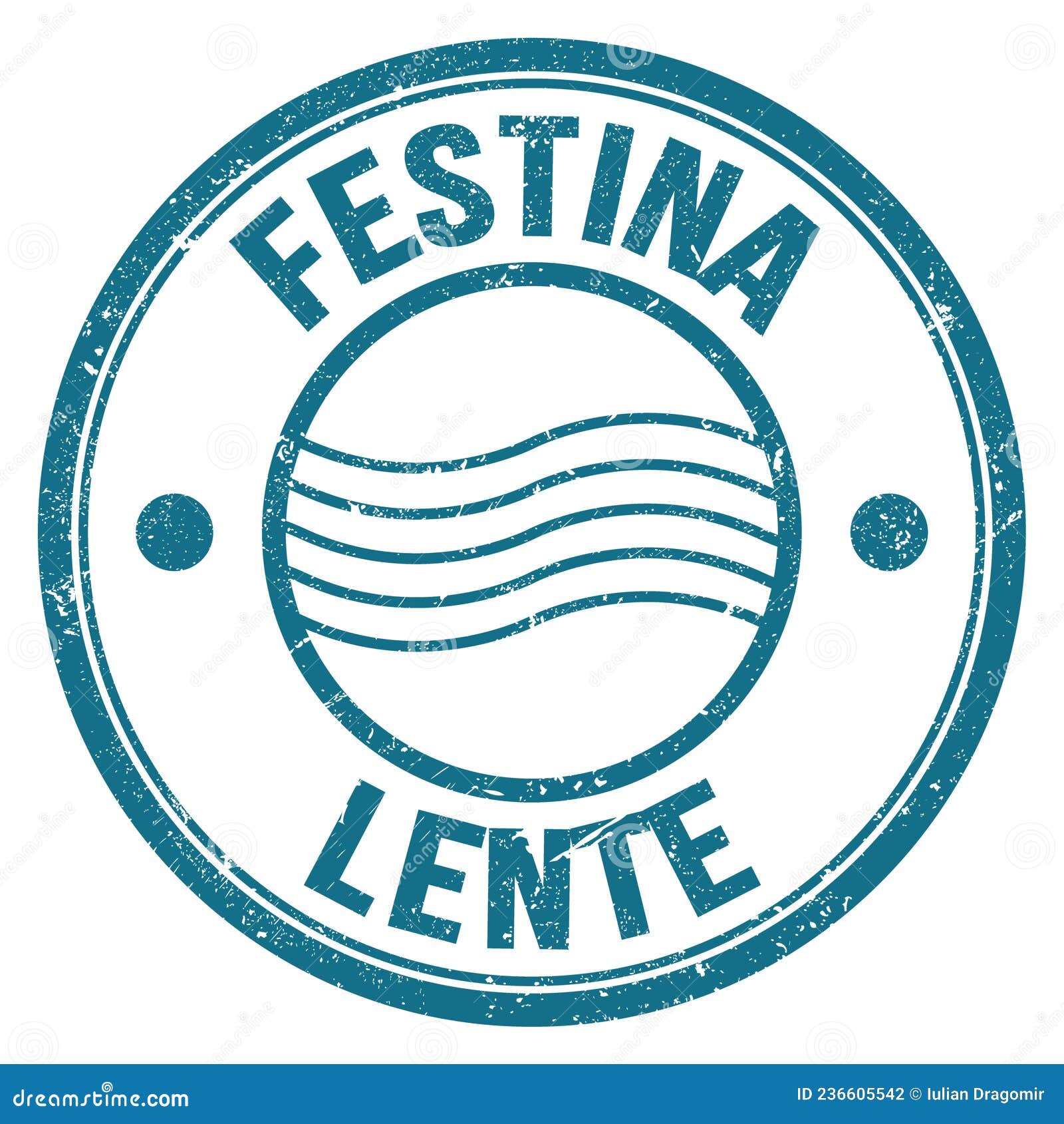 festina lente text on blue round postal stamp sign