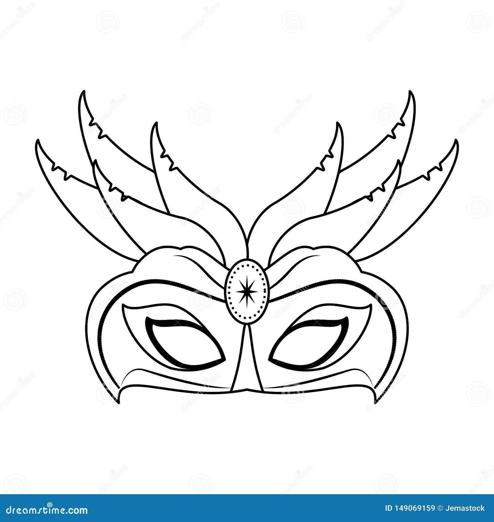 Festival Mask with Feathers in Black and White Stock Vector - Illustration  of template, beauty: 149069159