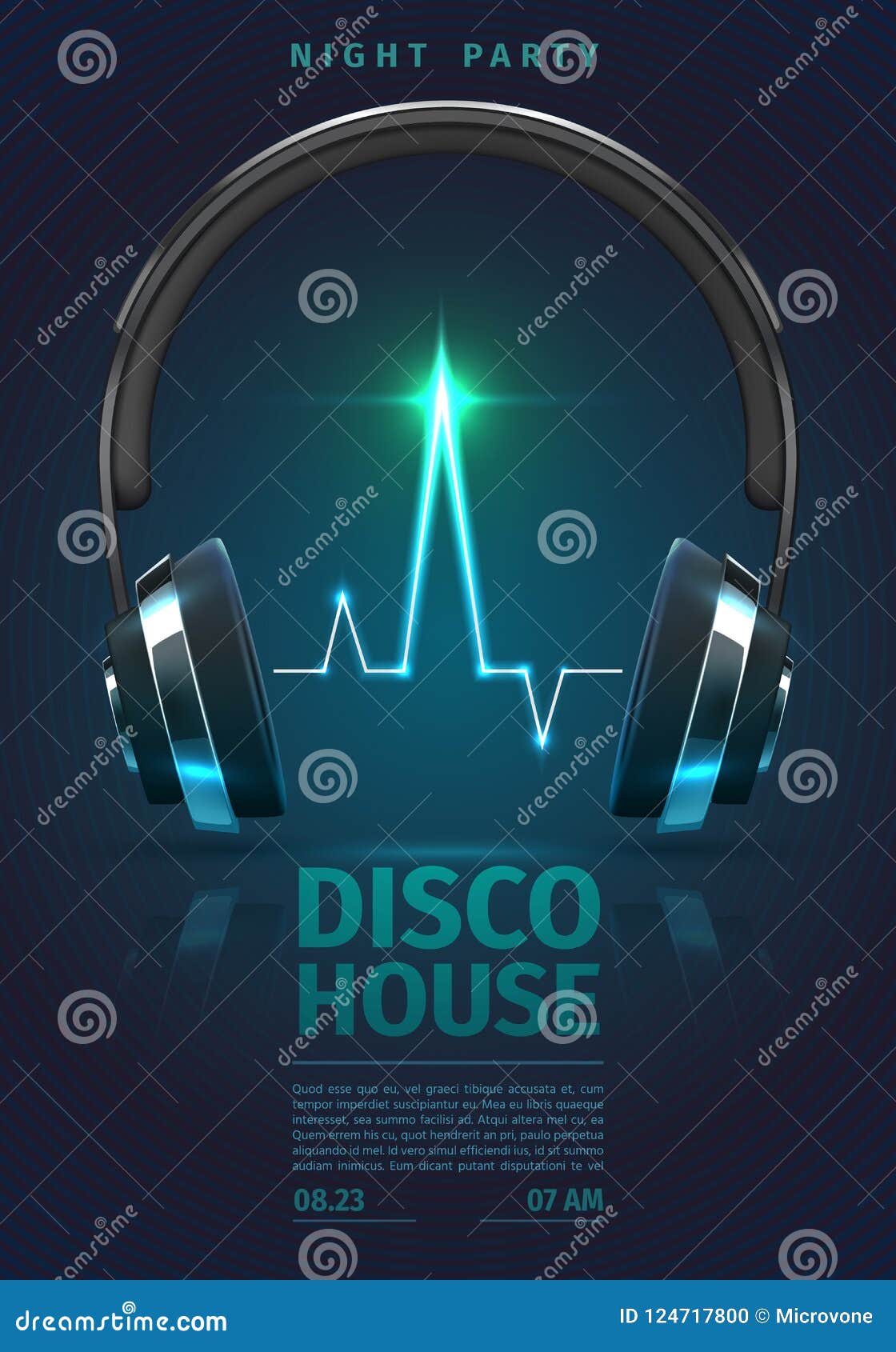 festival poster with music headphones. dj mixing electro party  background