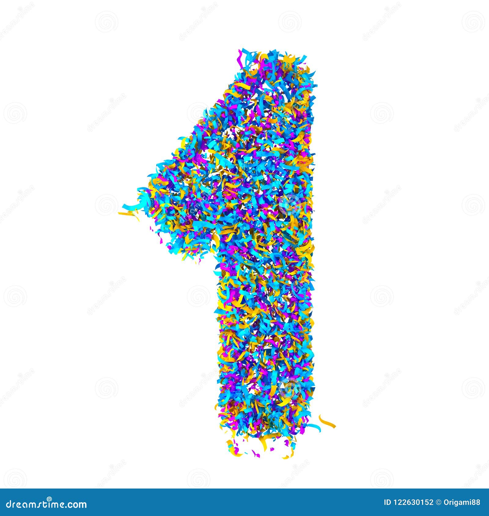 Festive Alphabet from Colorful Confetti Isolated on White Background Number  1. 3D Rendering Stock Illustration - Illustration of decoration, rendering:  122630152