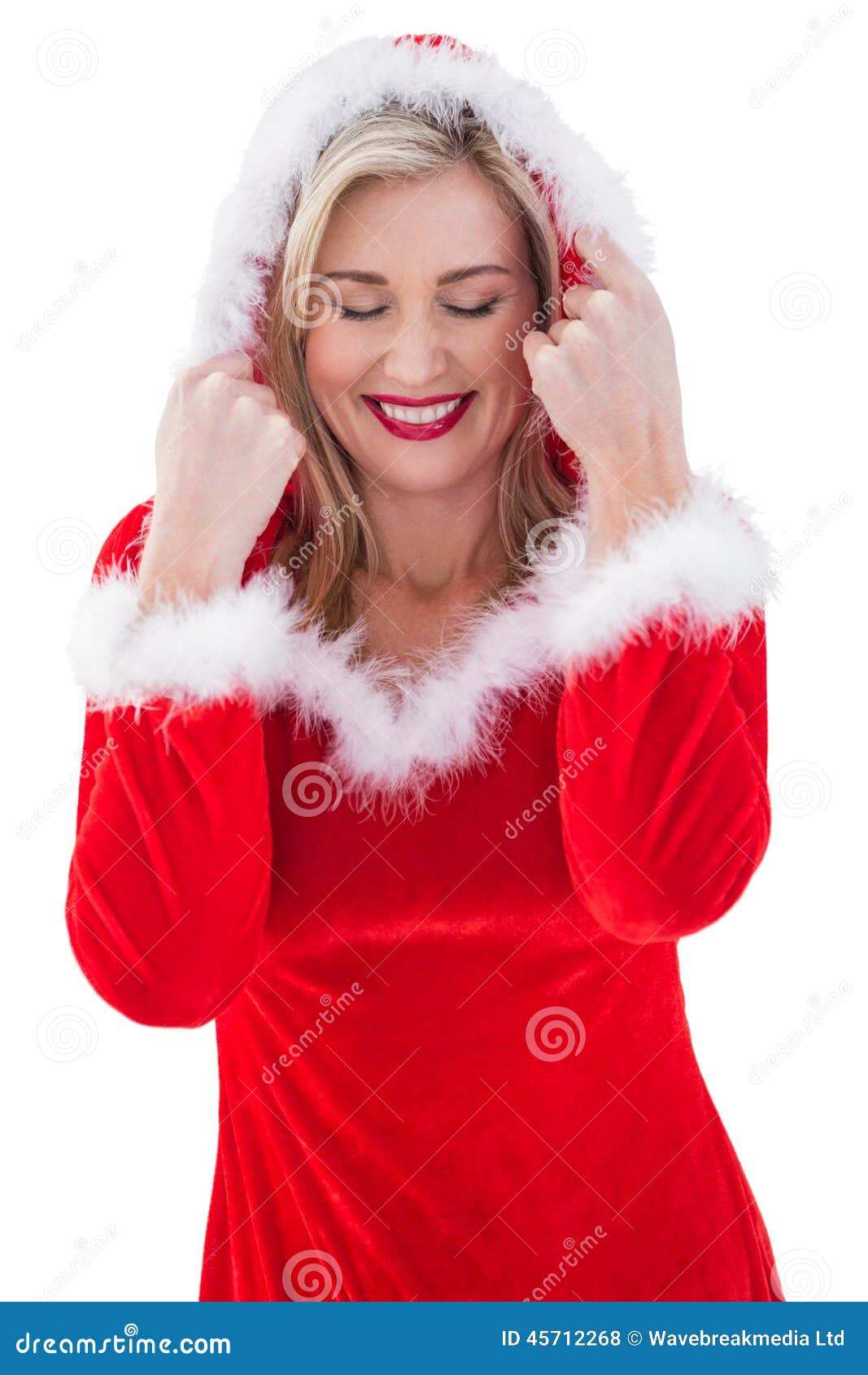 Festive Blonde with Hood Up Stock Photo Image of holidays, joyful