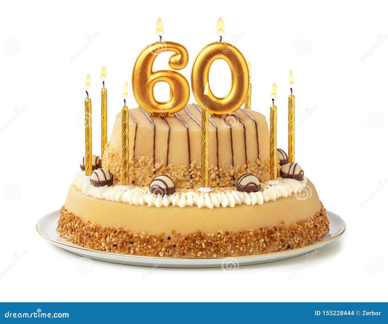 Festive Cake with Golden Candles Number 60 Stock Photo Image of