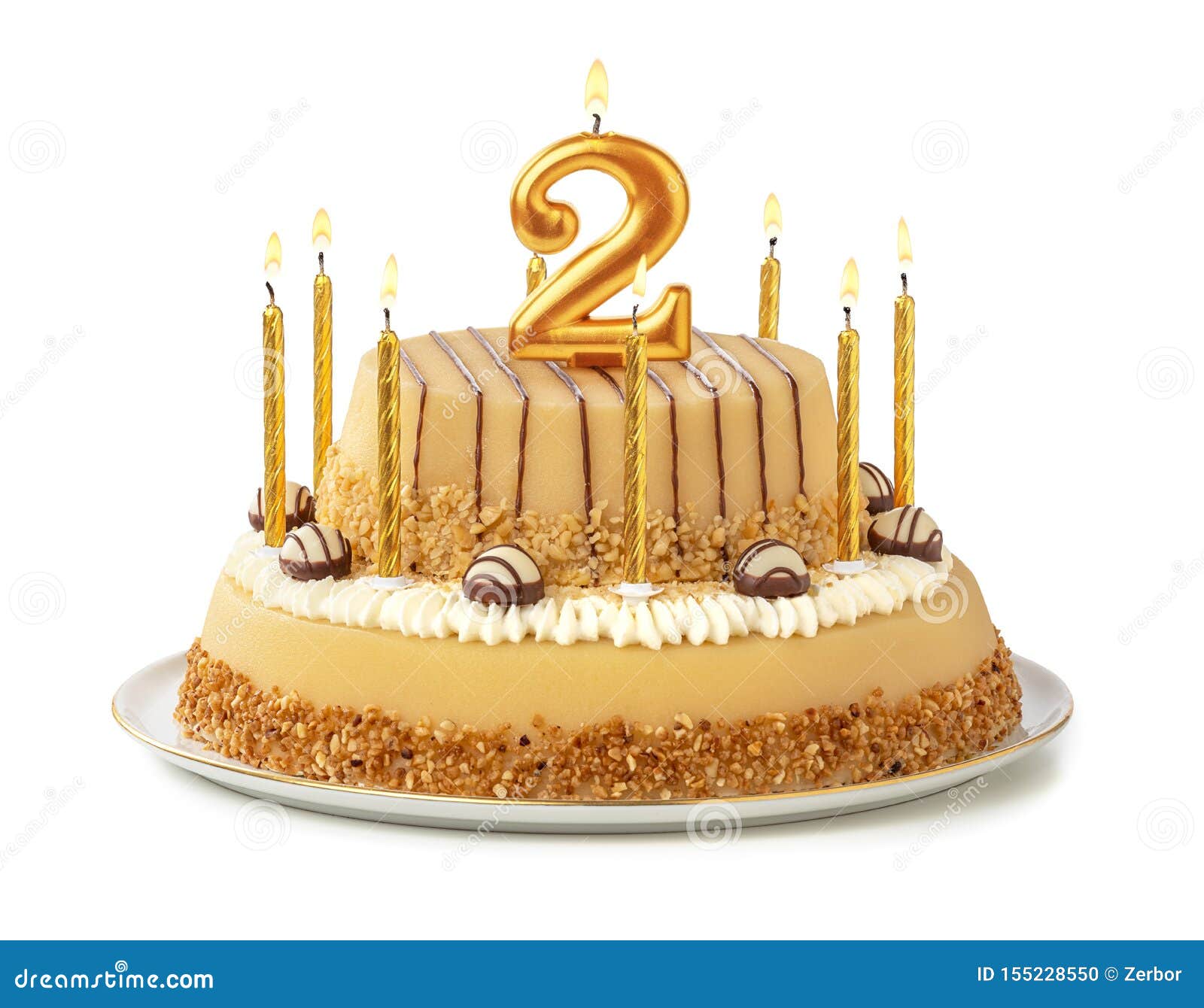 Festive Cake with Golden Candles Number 2 Stock Photo Image of
