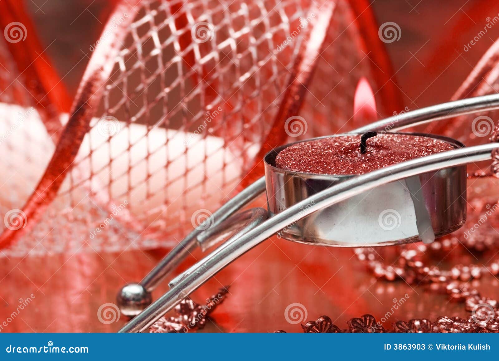 Festive Candle with Red Ribbon Stock Image Image of ribbon, celebrate