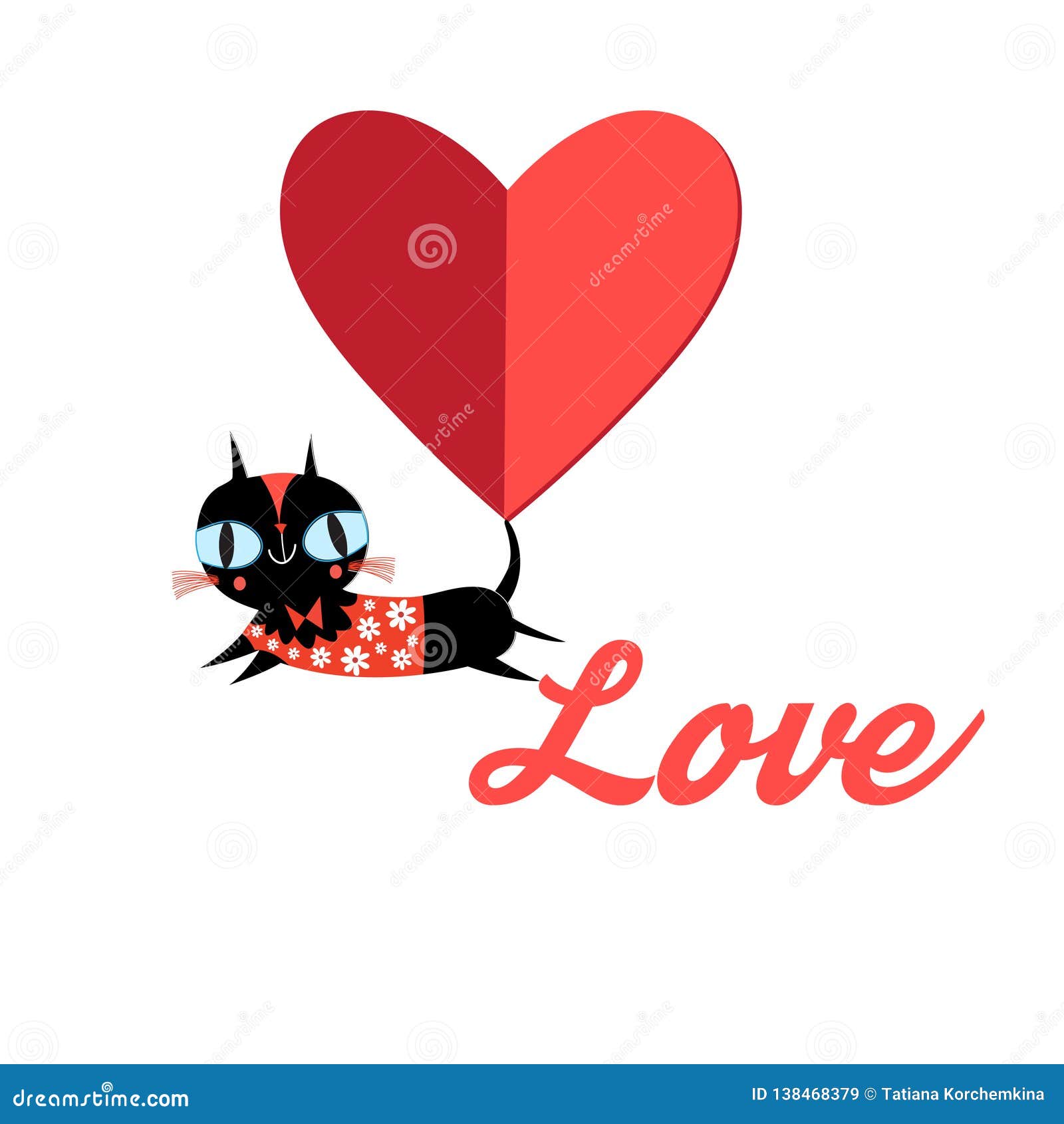 Festive Card with a Cat in Love on a White Background with Hearts Stock ...