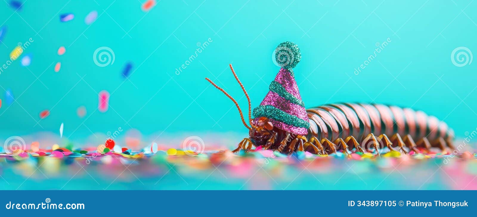 festive centipede crawling with colorful hat