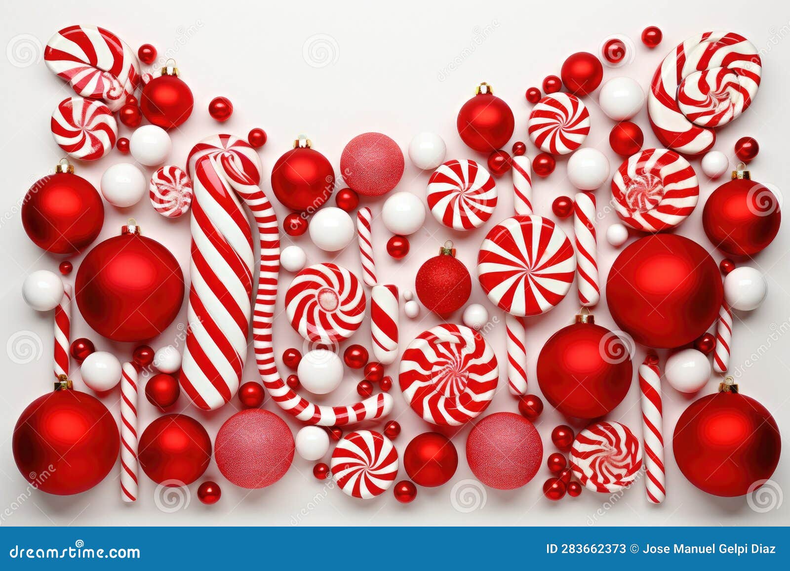 Festive Christmas Background with Candy Cane and Baubles, in the Style ...