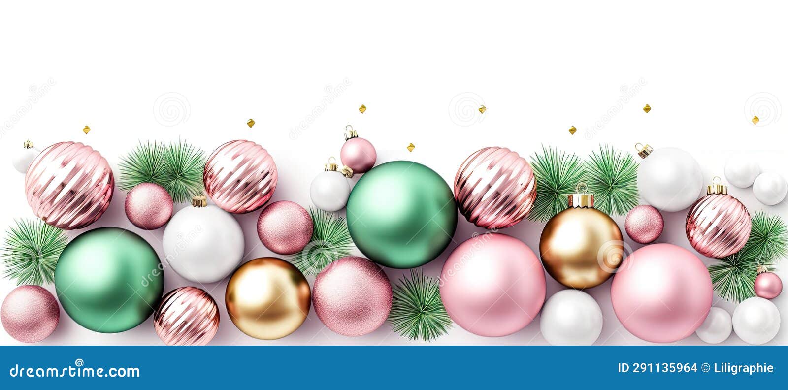 festive christmas banner with trendy pink and emerald green baubles. bright holidays background. digitale . generative