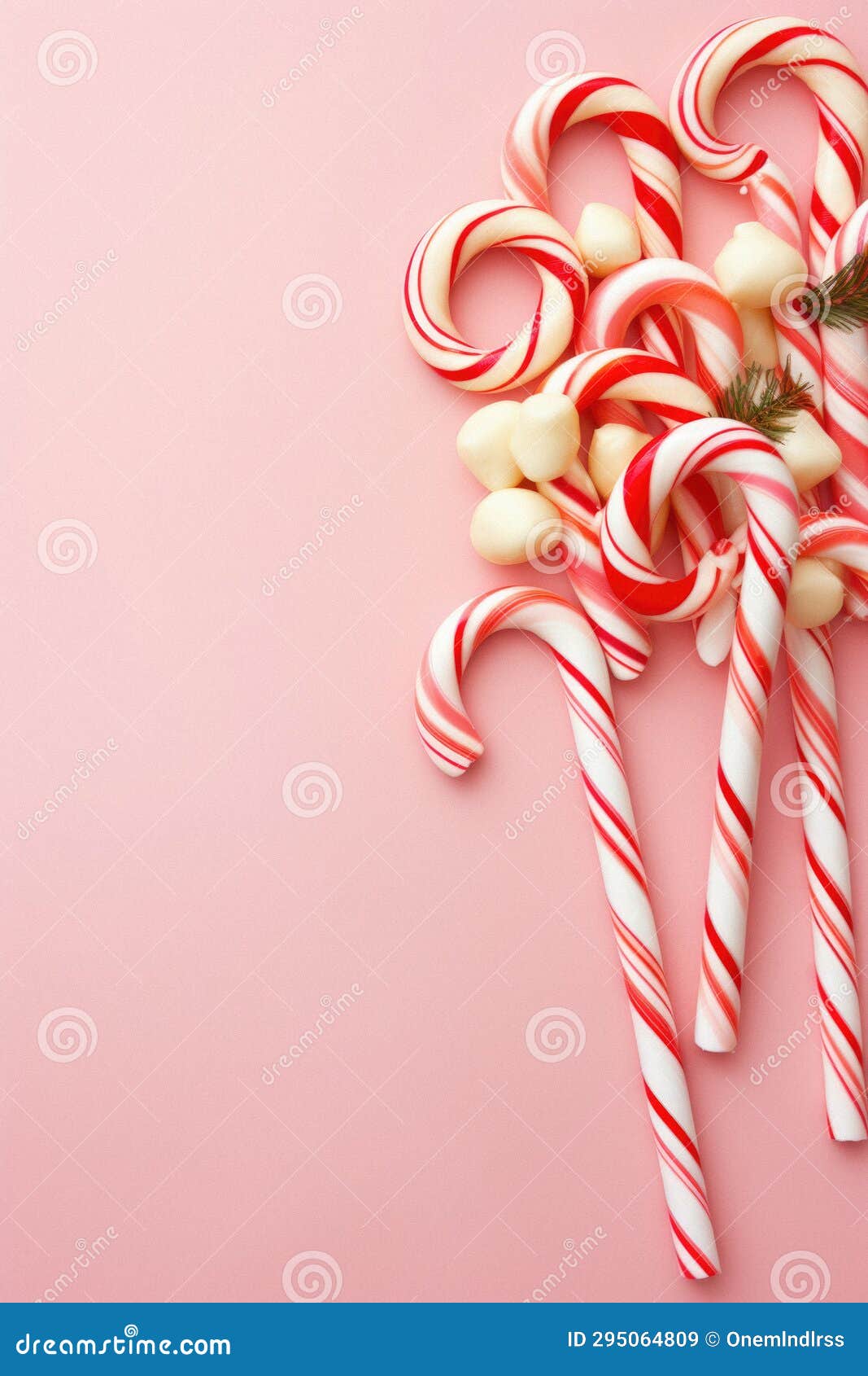 Festive Christmas Candy Cane and Christmas Tree Candy Canes. Top View