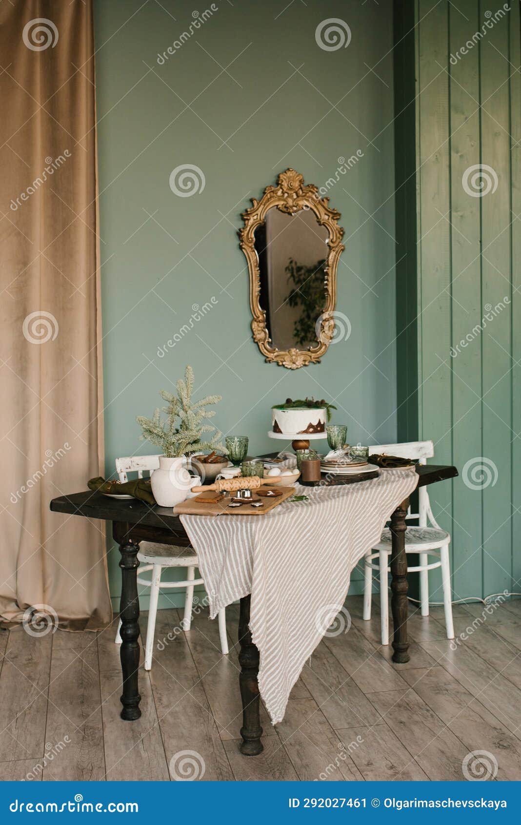 Festive Christmas Dinner Table in the Living Room Stock Image - Image