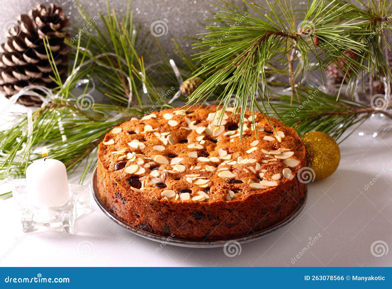 Festive Christmas Fruit Cake Decoration Stock Photo - Image of snack