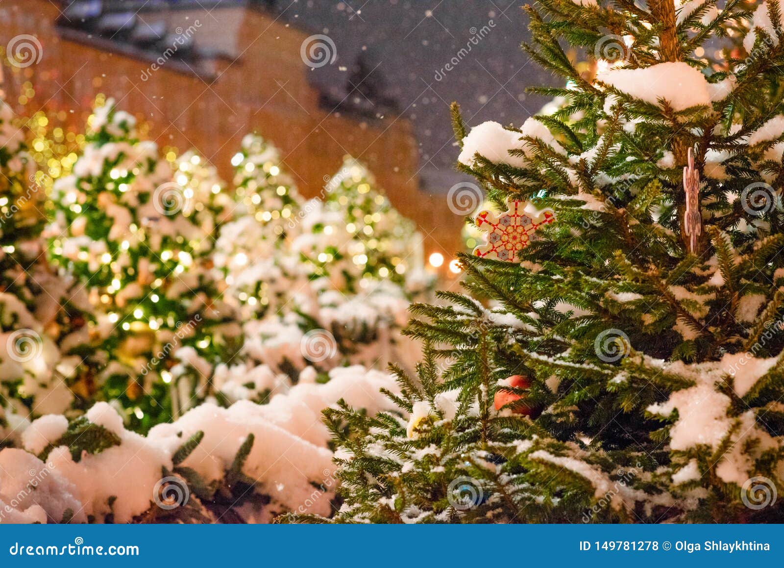 Festive Christmas Illumination and Decorations on Streets Stock Photo ...