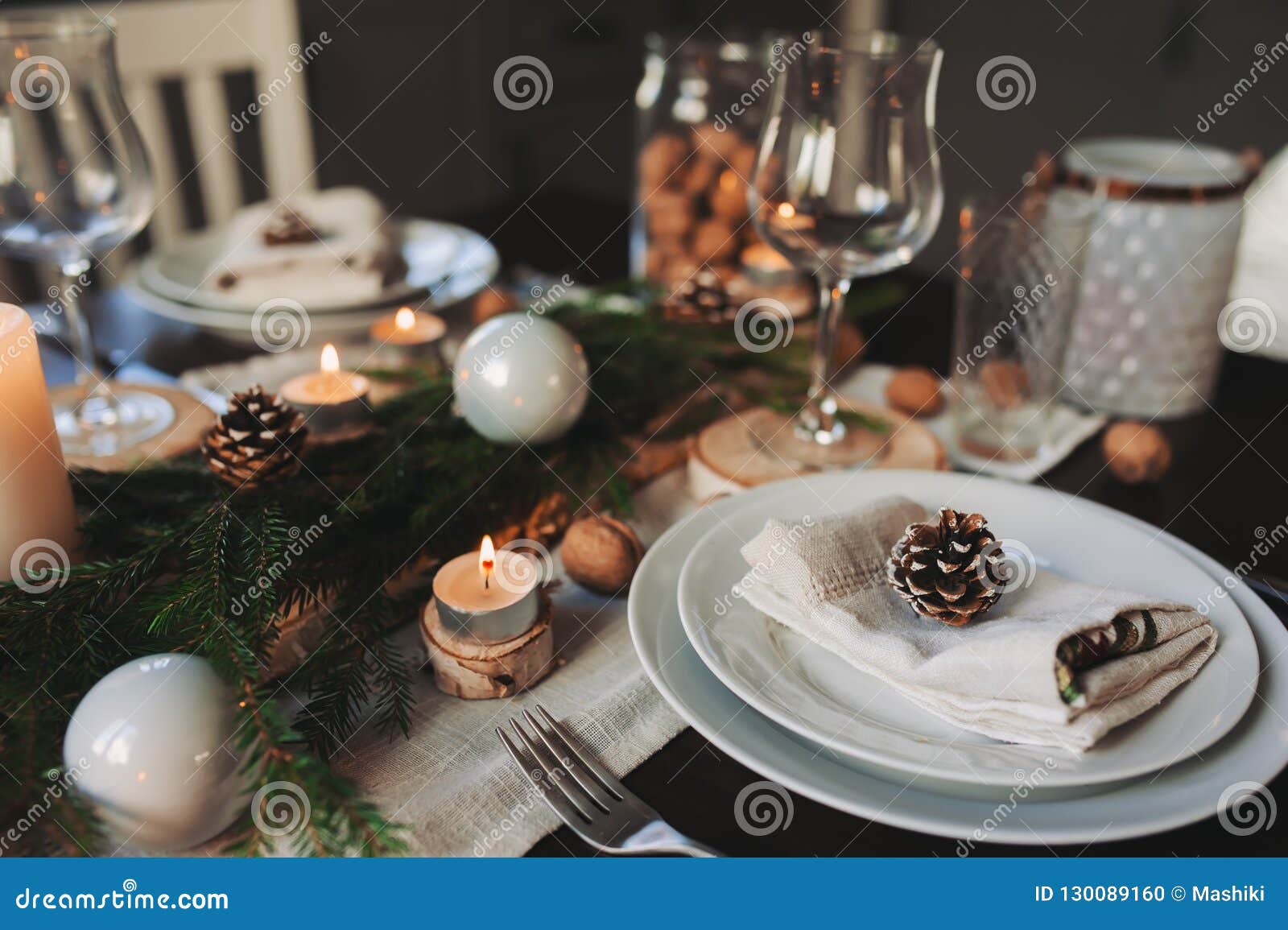 Festive Christmas and New Year Table Setting in Scandinavian Style with ...