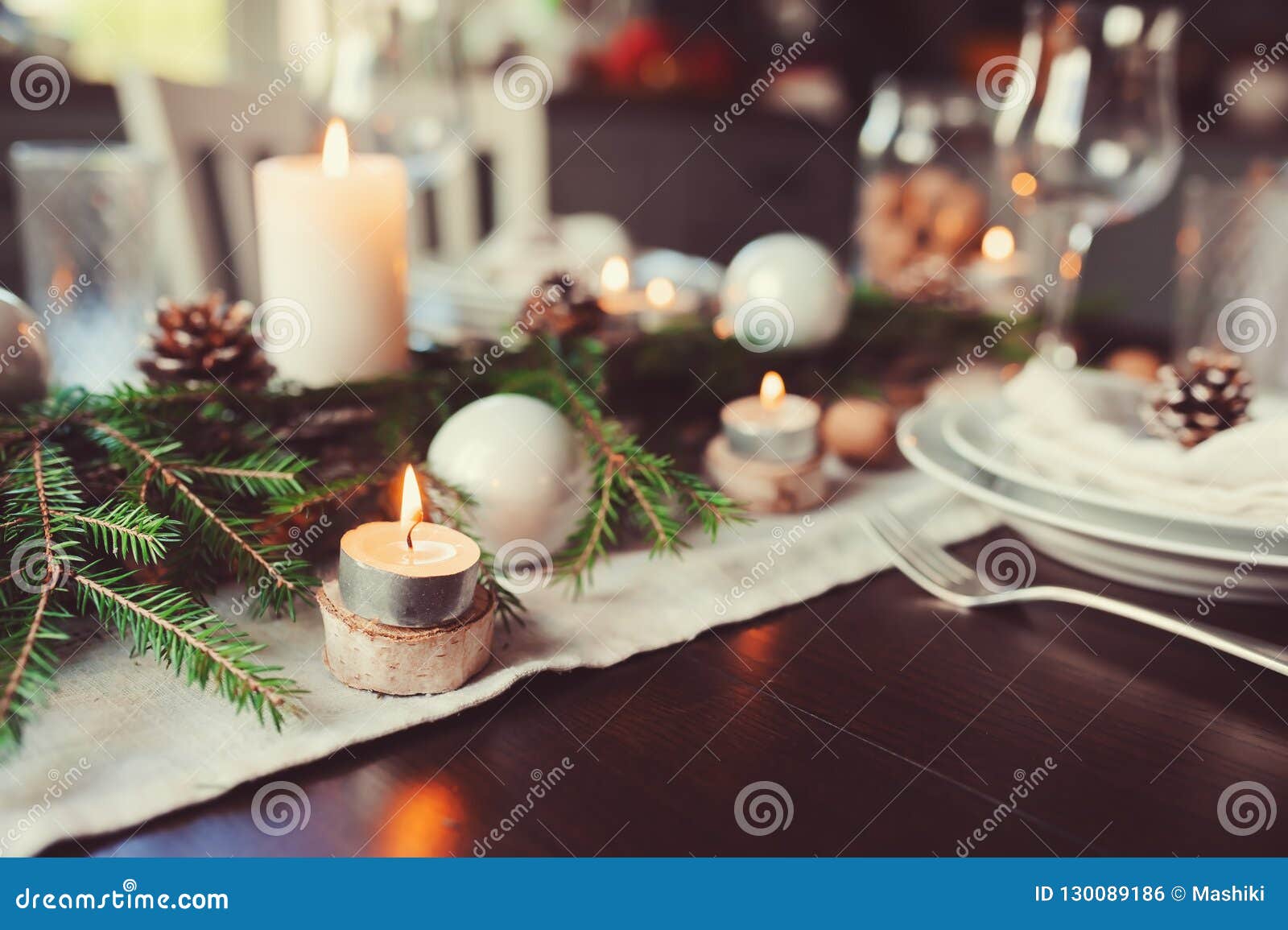 Festive Christmas and New Year Table Setting in Scandinavian Style with ...