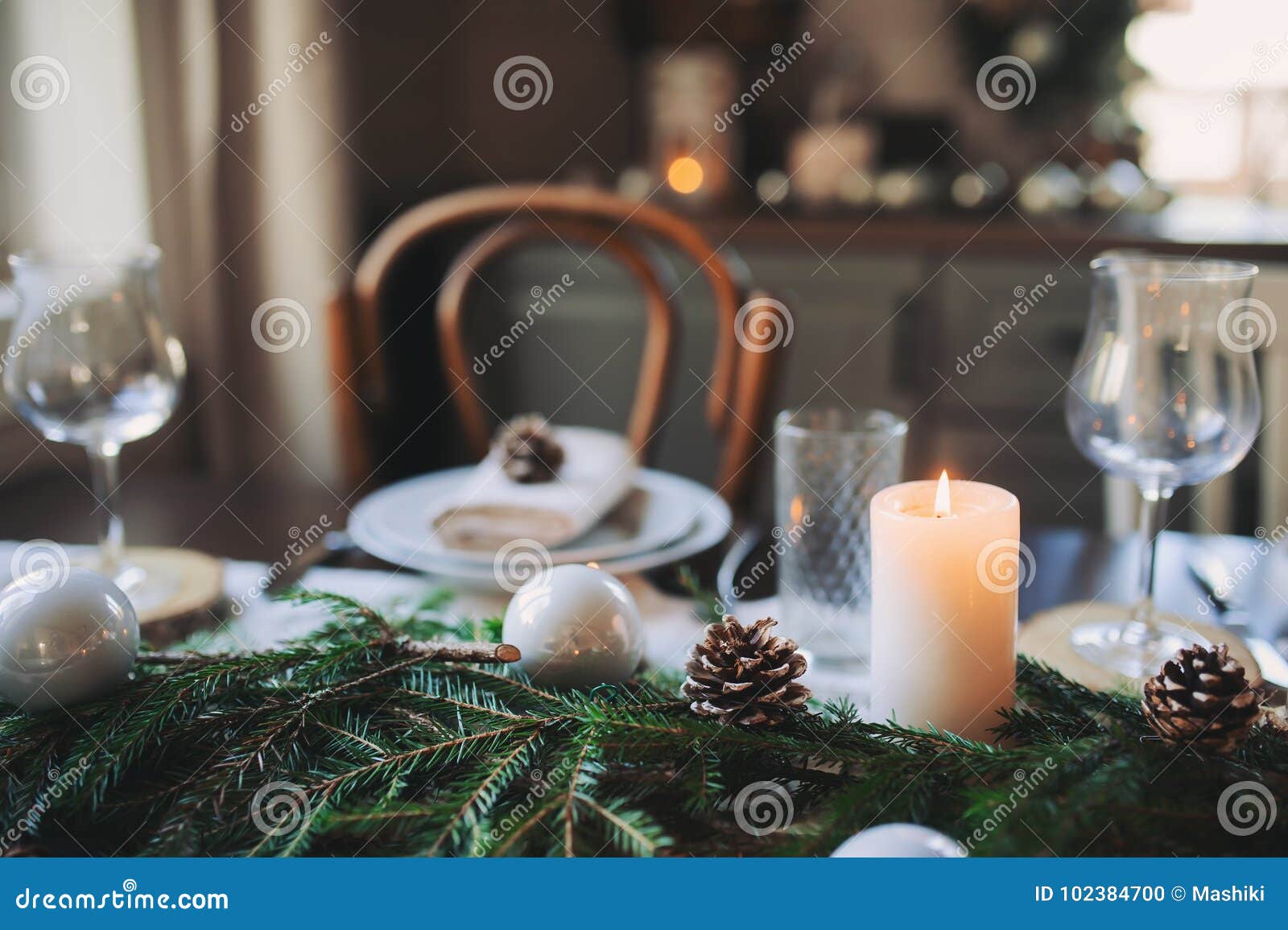 Festive Christmas and New Year Table Setting in Scandinavian Style with ...