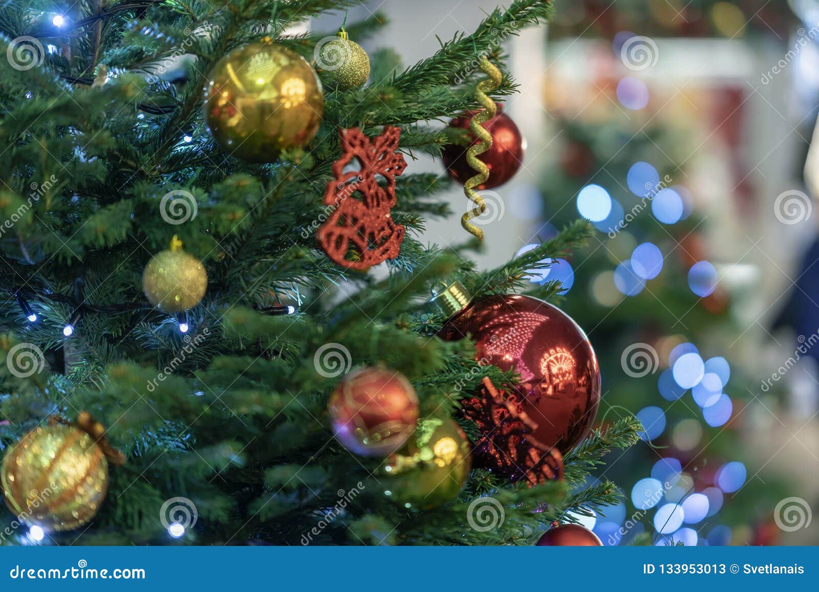 Festive Christmas Tree with Bright Colorful Balls, Garlands ...