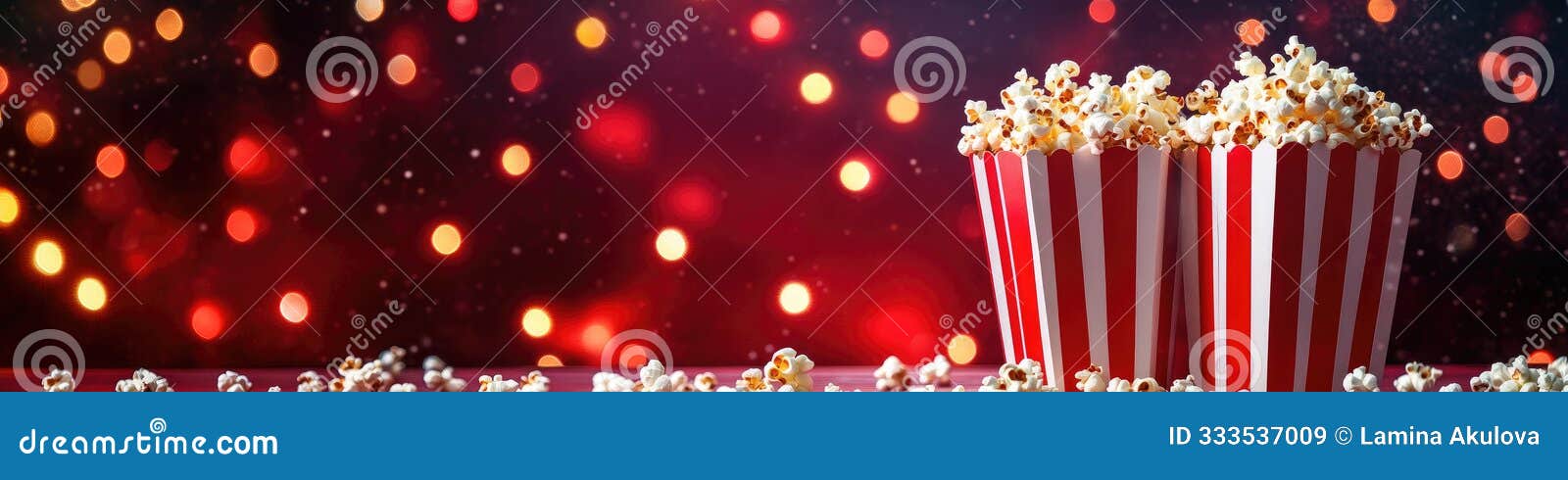 festive circus theme background with popcorn and bokeh lights for event promotion