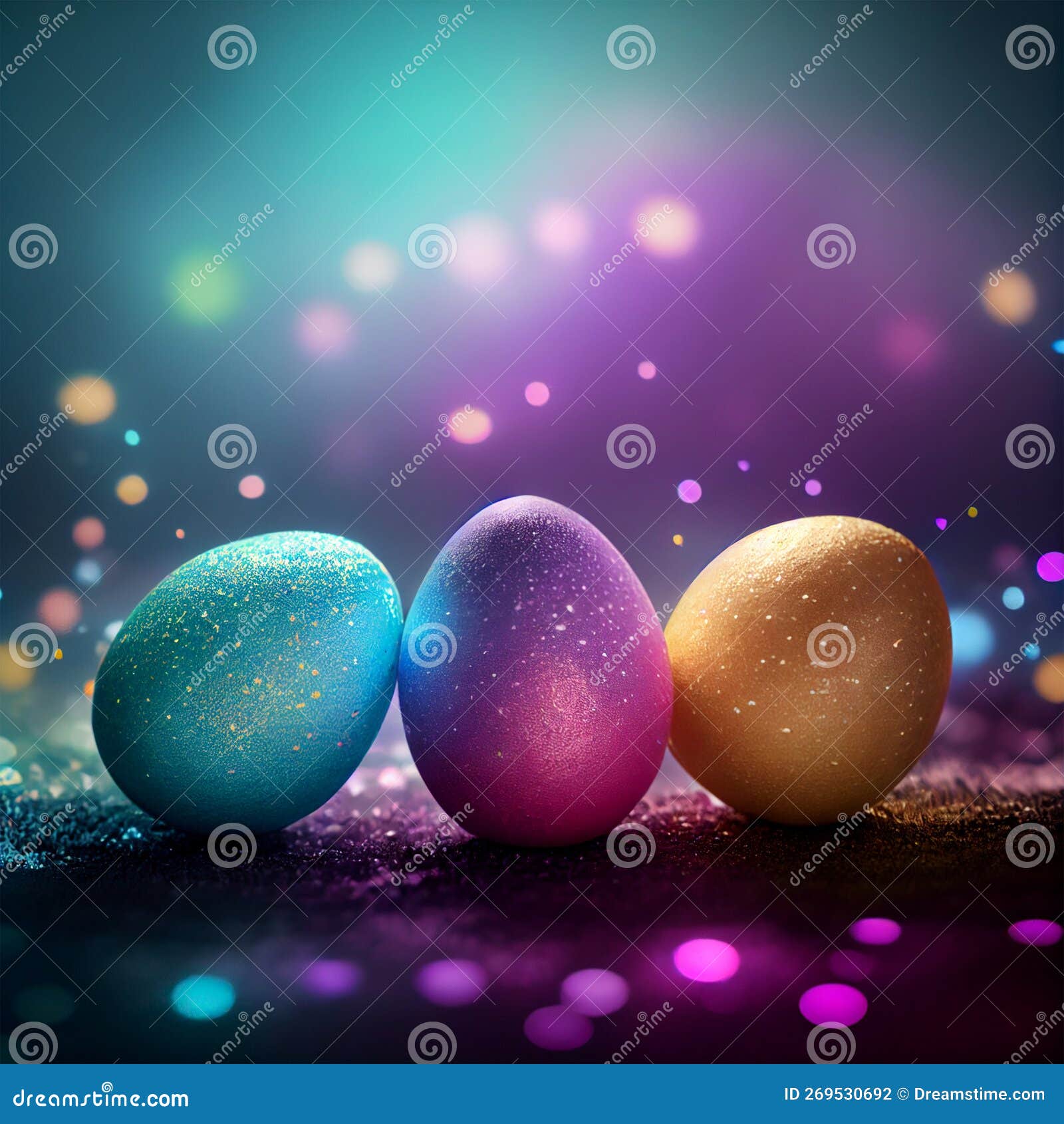 Festive Colored Painted Easter Eggs on Wooden Background AI Generated