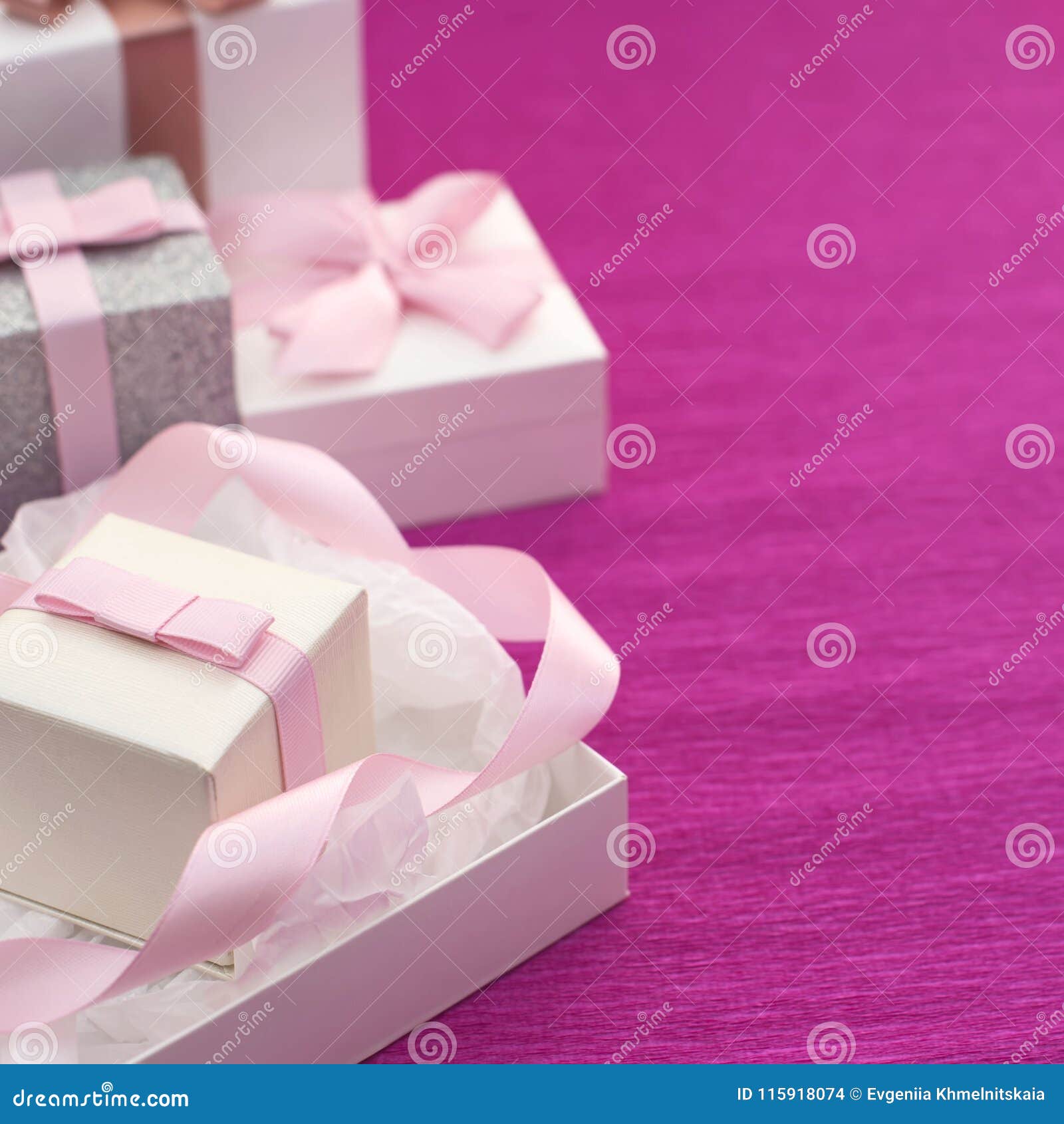 Festive Composition With Gift Box On A Bright Pink