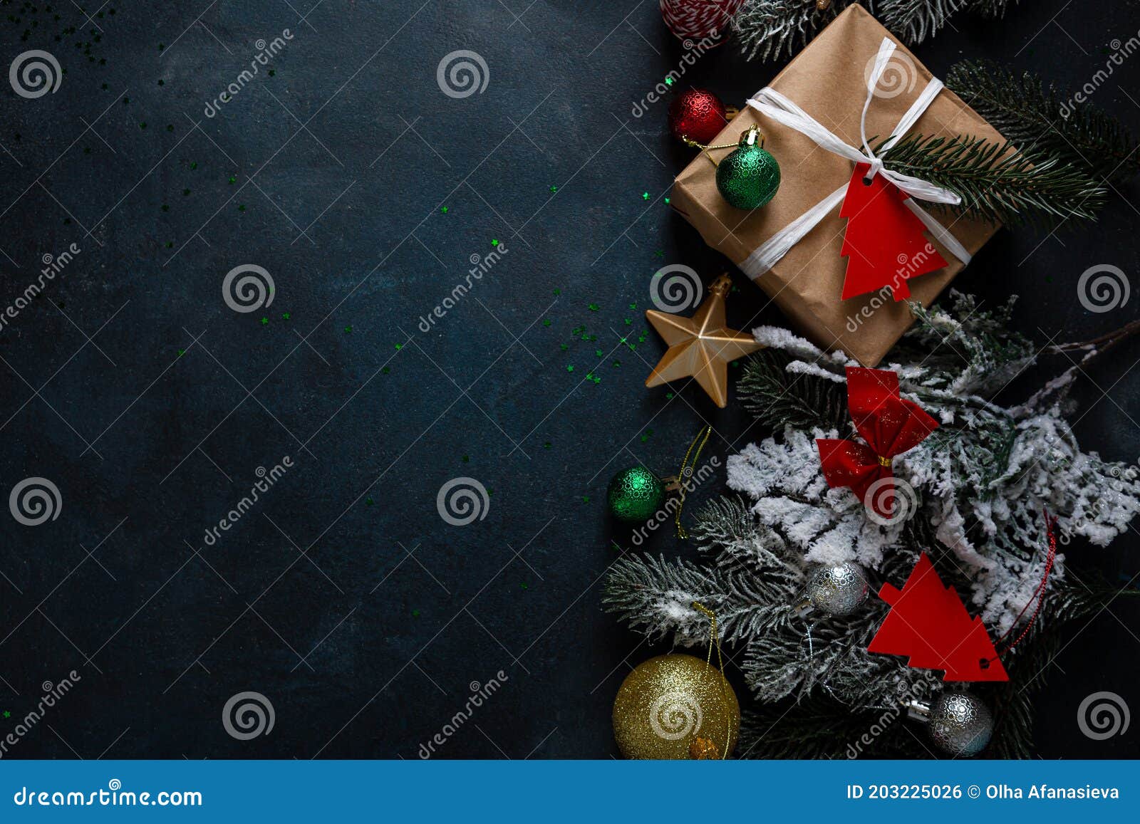 Festive Concept with Christmas Decorations from Above Stock Photo ...