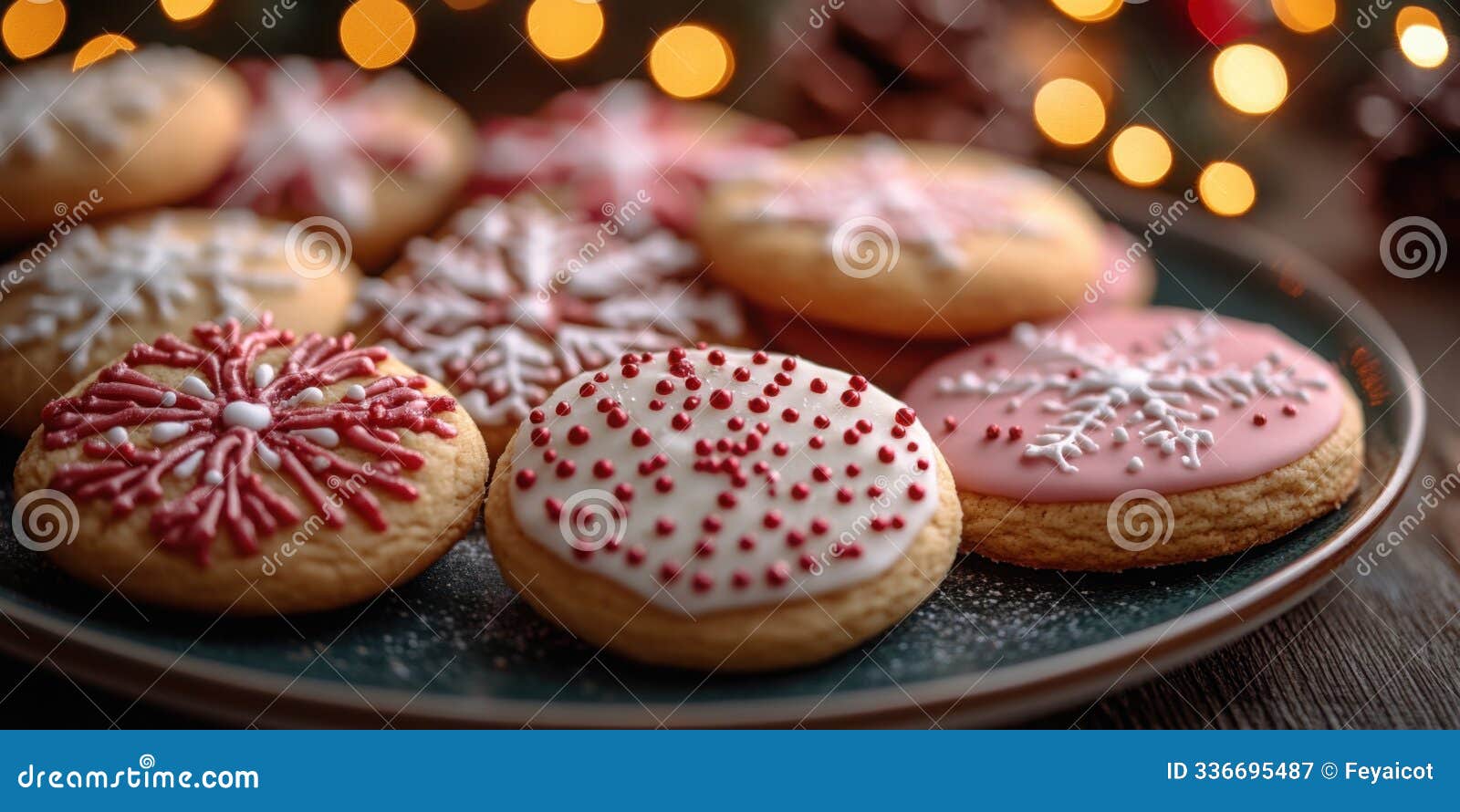 festive cookies with pink icing and sprinkles