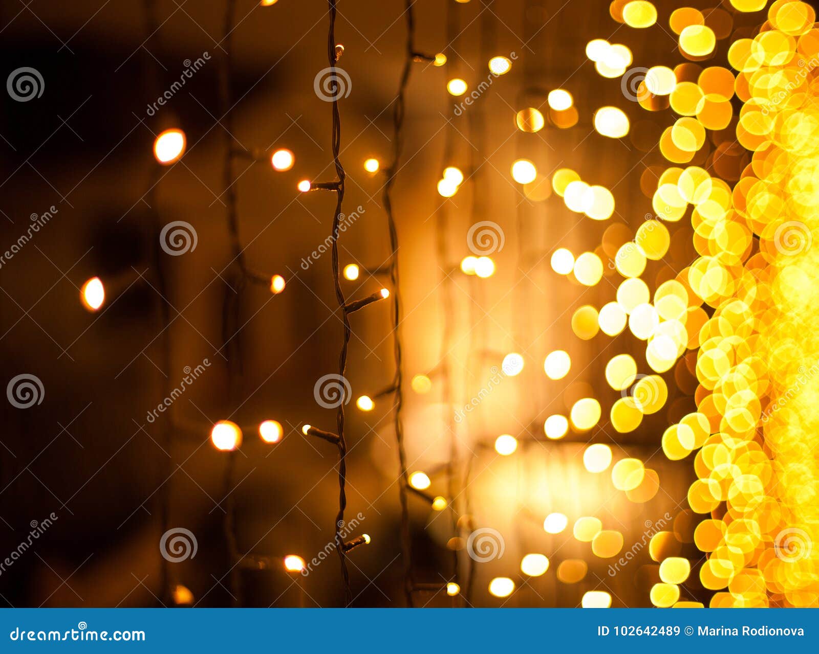 Festive Dark Blurred Background with Bokeh Lights, Garland and House Stock  Image - Image of electric, holiday: 102642489