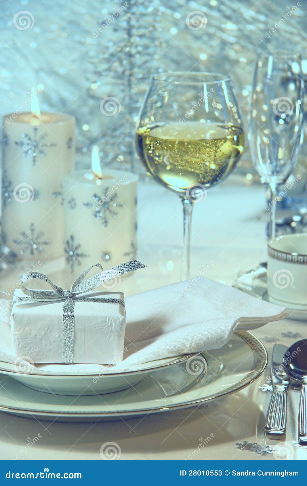 Festive Dinner Setting with Gift for the Holidays Stock Image Image