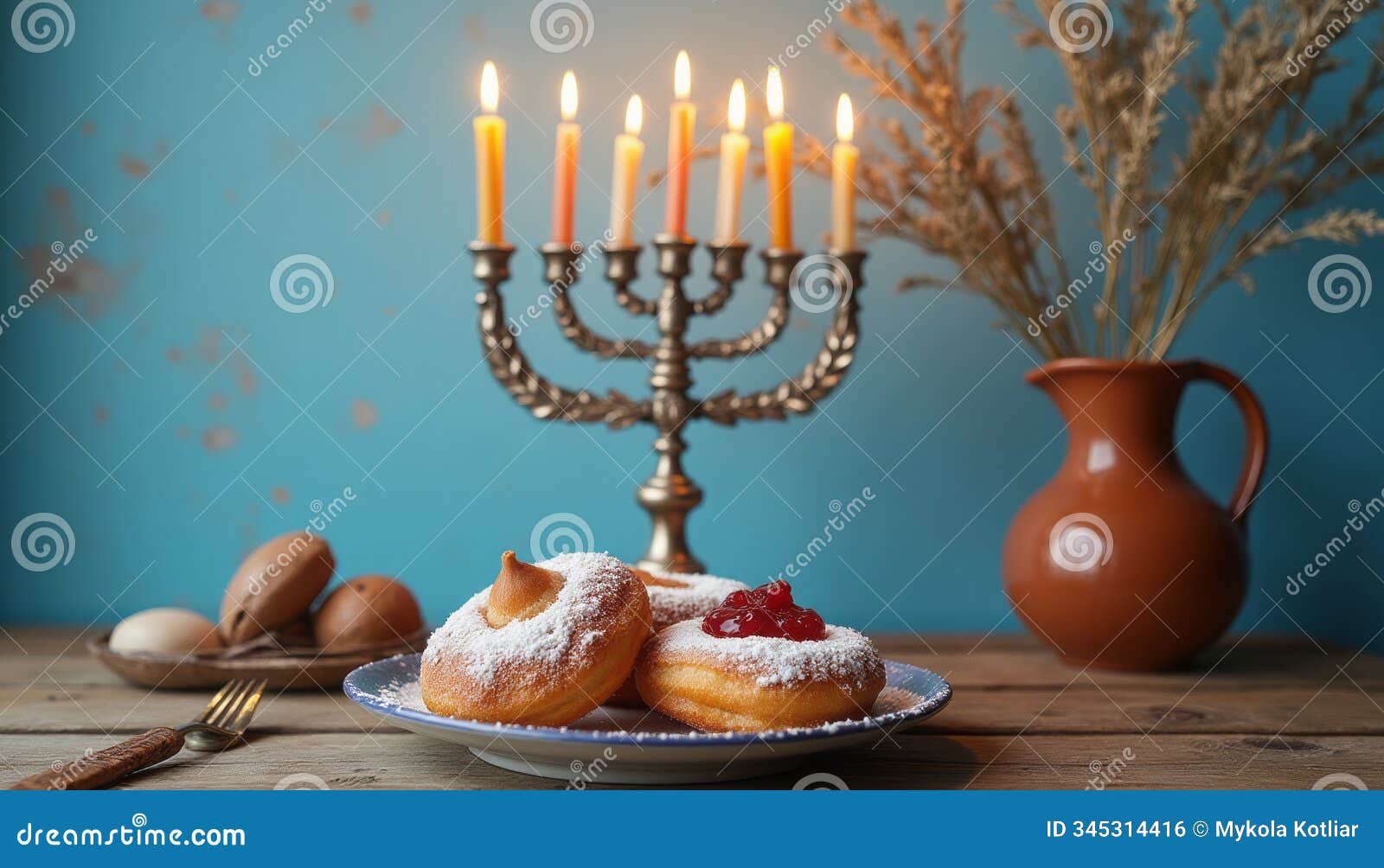 festive donuts with menorah glow