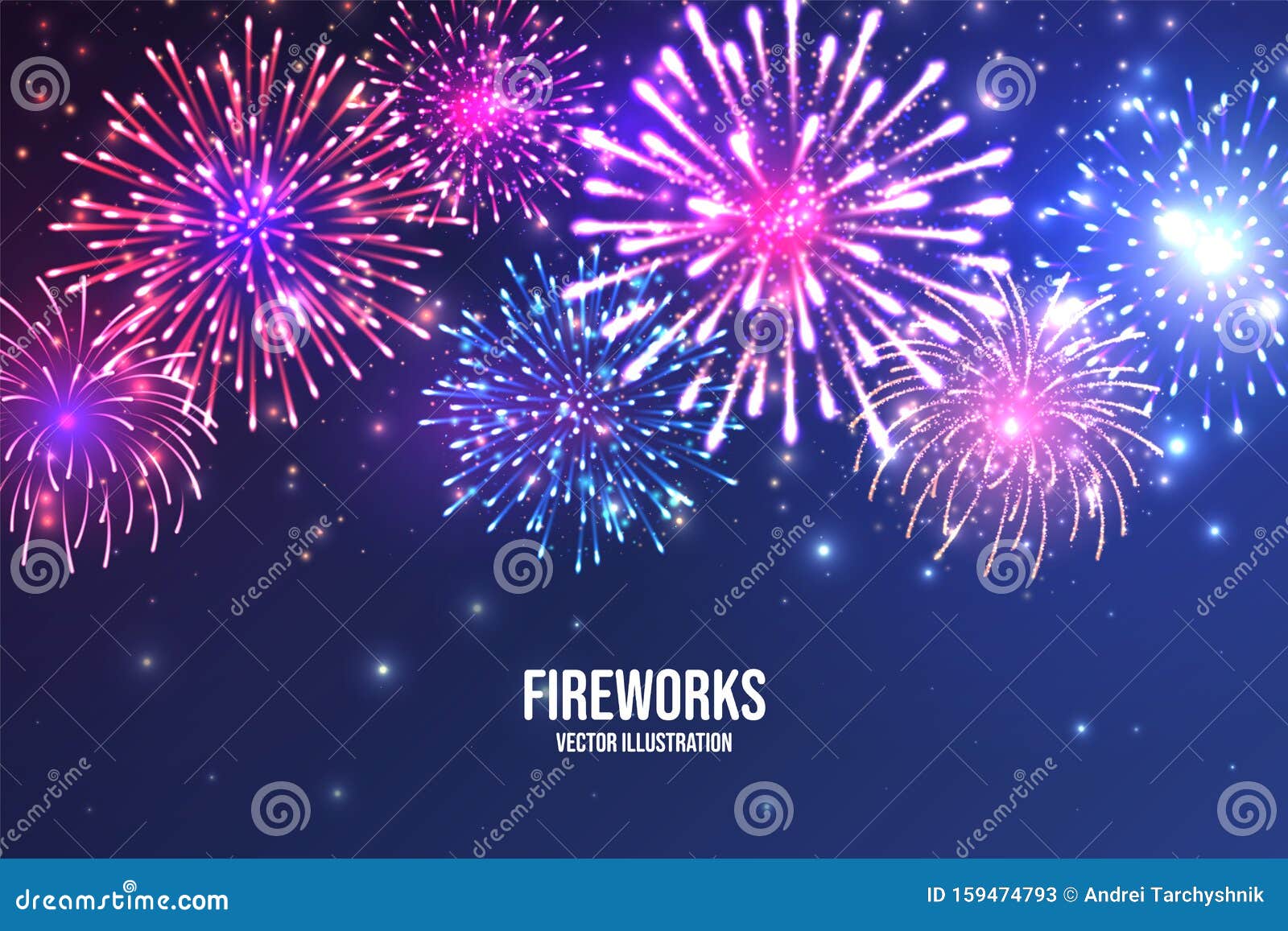 festive fireworks. realistic colorful firework on blue abstract background. multicolored explosion. christmas or new