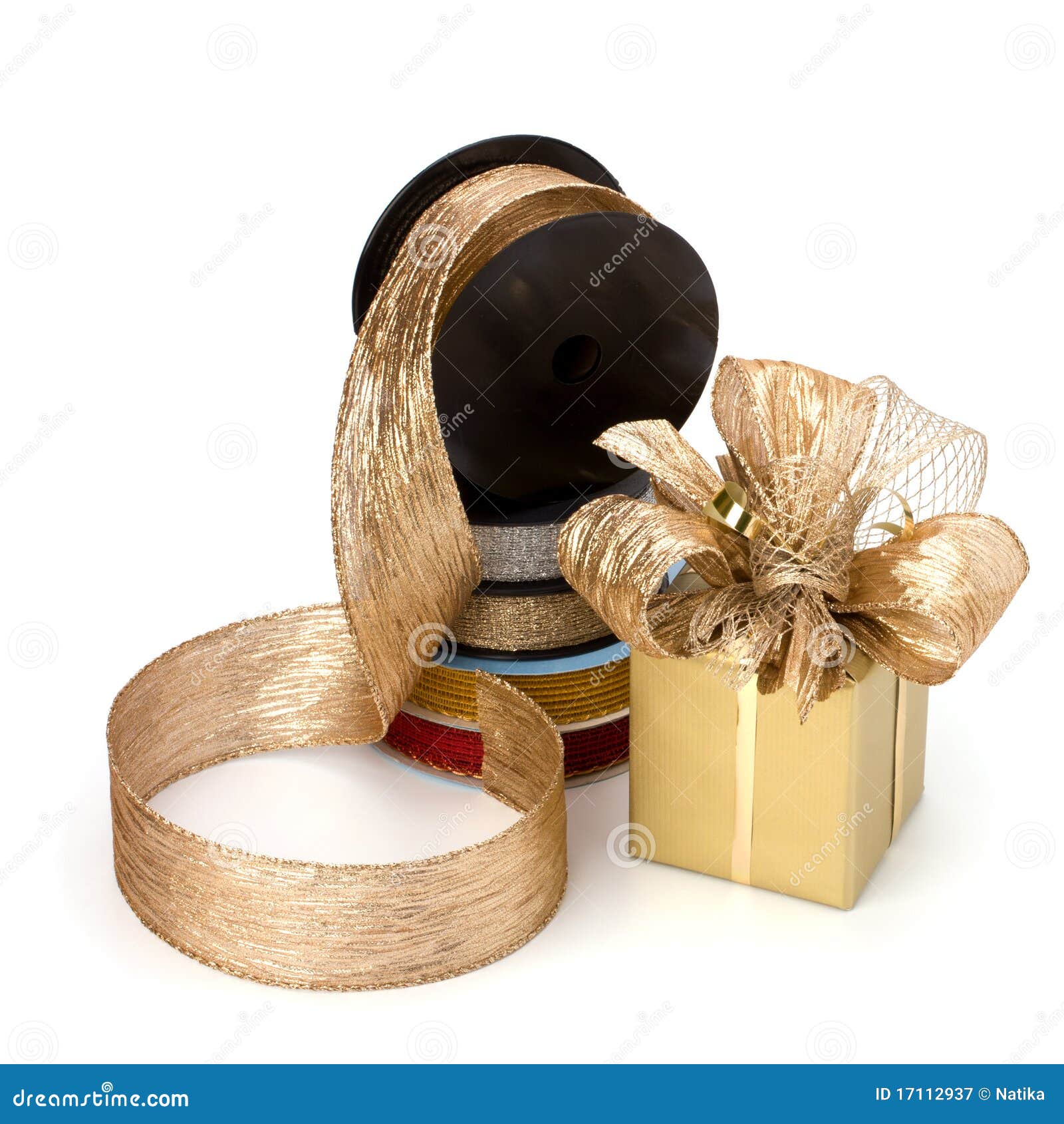 Festive Gift Box and Wrapping Ribbons Stock Image Image of coil, reel