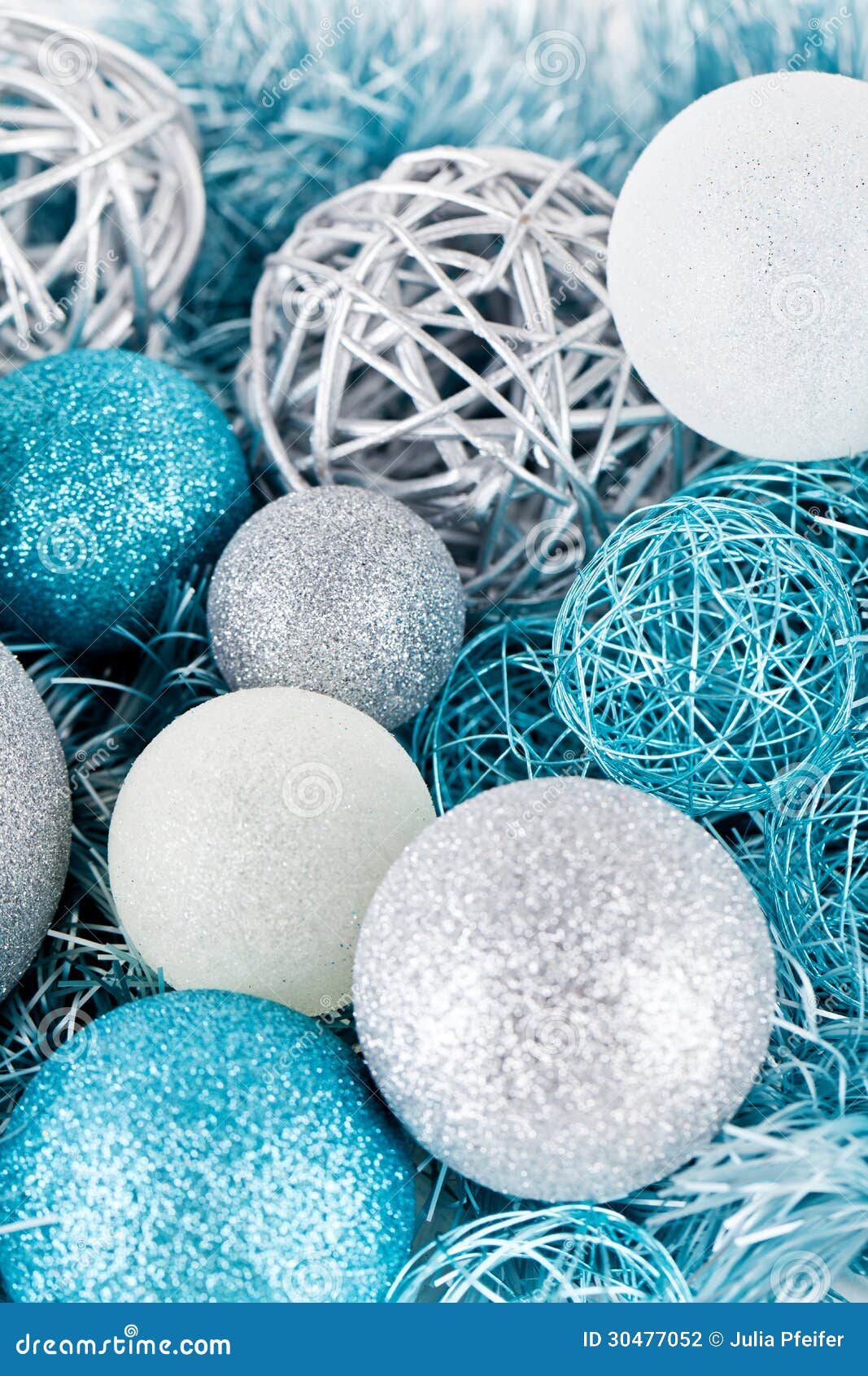 Festive Glitter Christmas Decoration Silver Blue Stock 